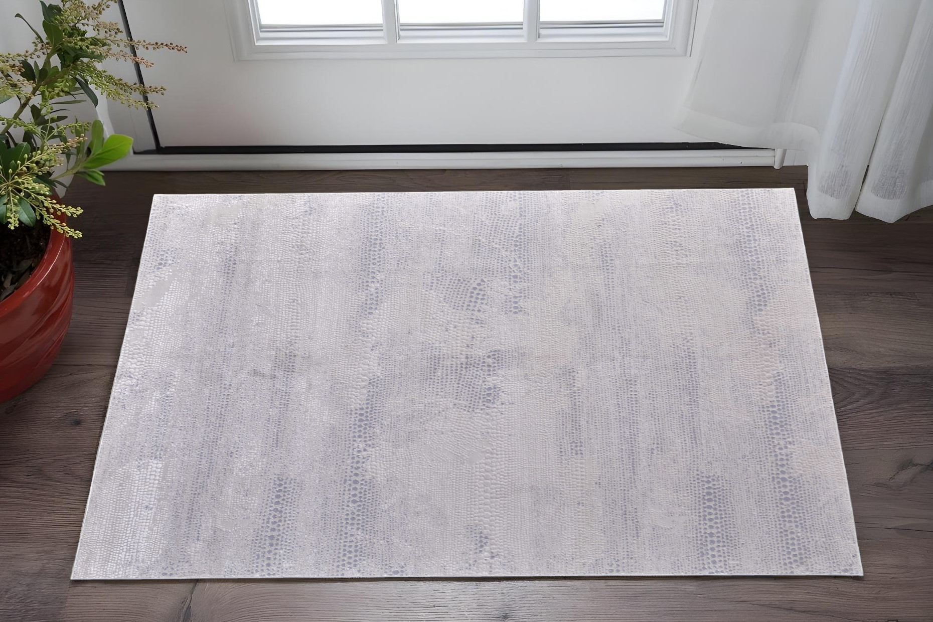 2" X 3" Ivory and Silver Abstract Power Loom Worn Faded Area Rug