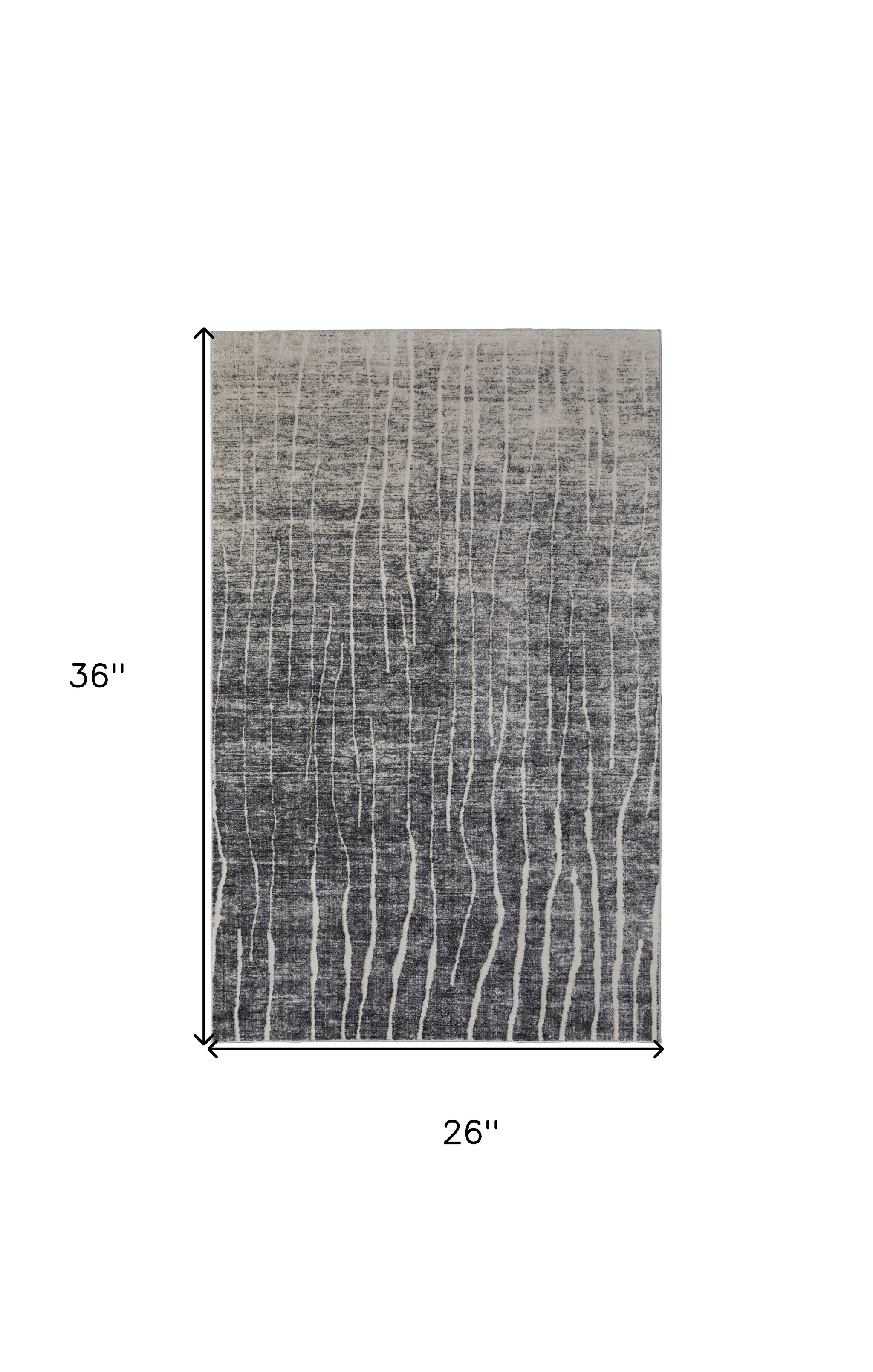 2" X 3" Black Gray and Ivory Abstract Power Loom Area Rug