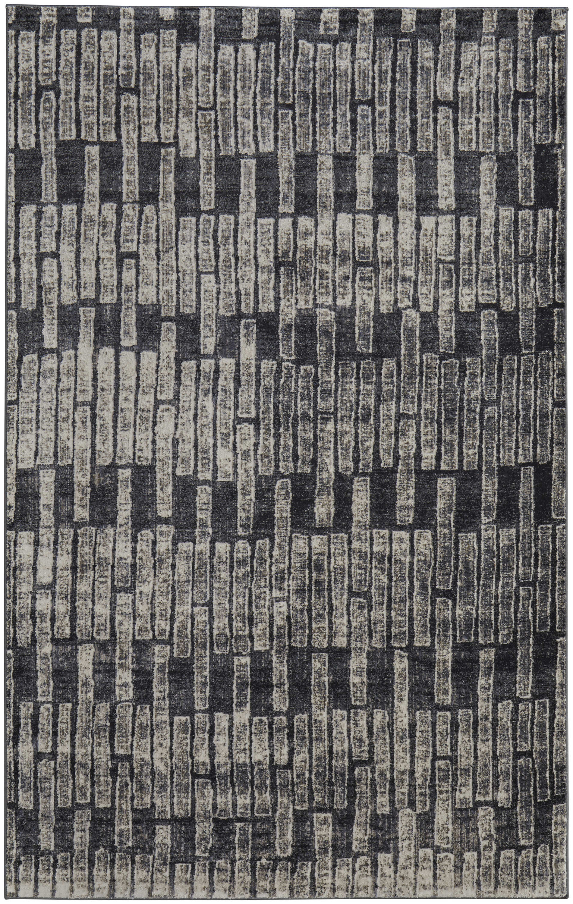 2" X 3" Gray Black and Ivory Geometric Power Loom Worn Faded Area Rug