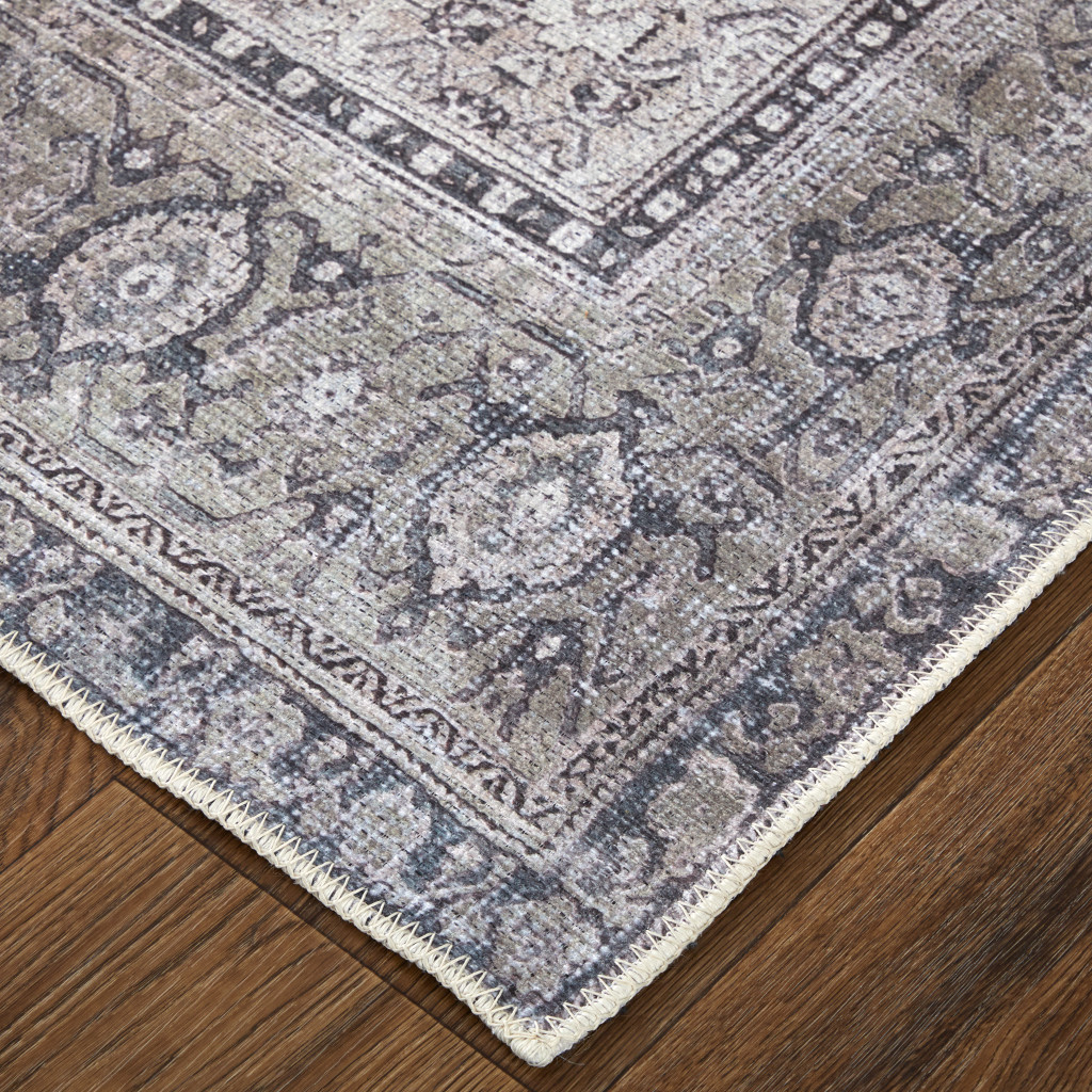 2" X 3" Gray Ivory and Taupe Oriental Power Loom Washable Area Rug