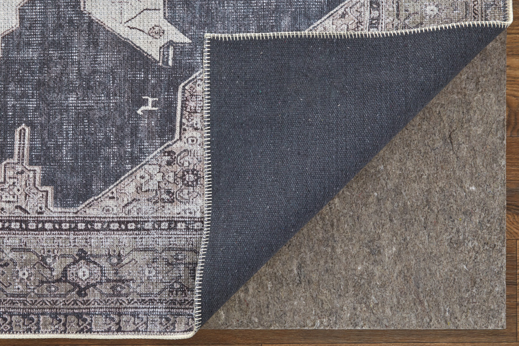 2" X 3" Gray Ivory and Taupe Oriental Power Loom Washable Area Rug