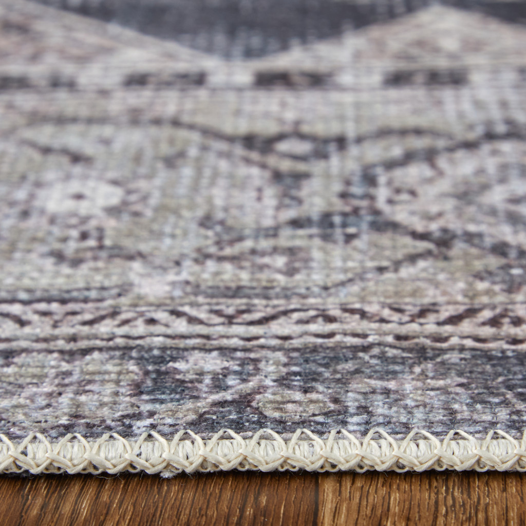 2" X 3" Gray Ivory and Taupe Oriental Power Loom Washable Area Rug