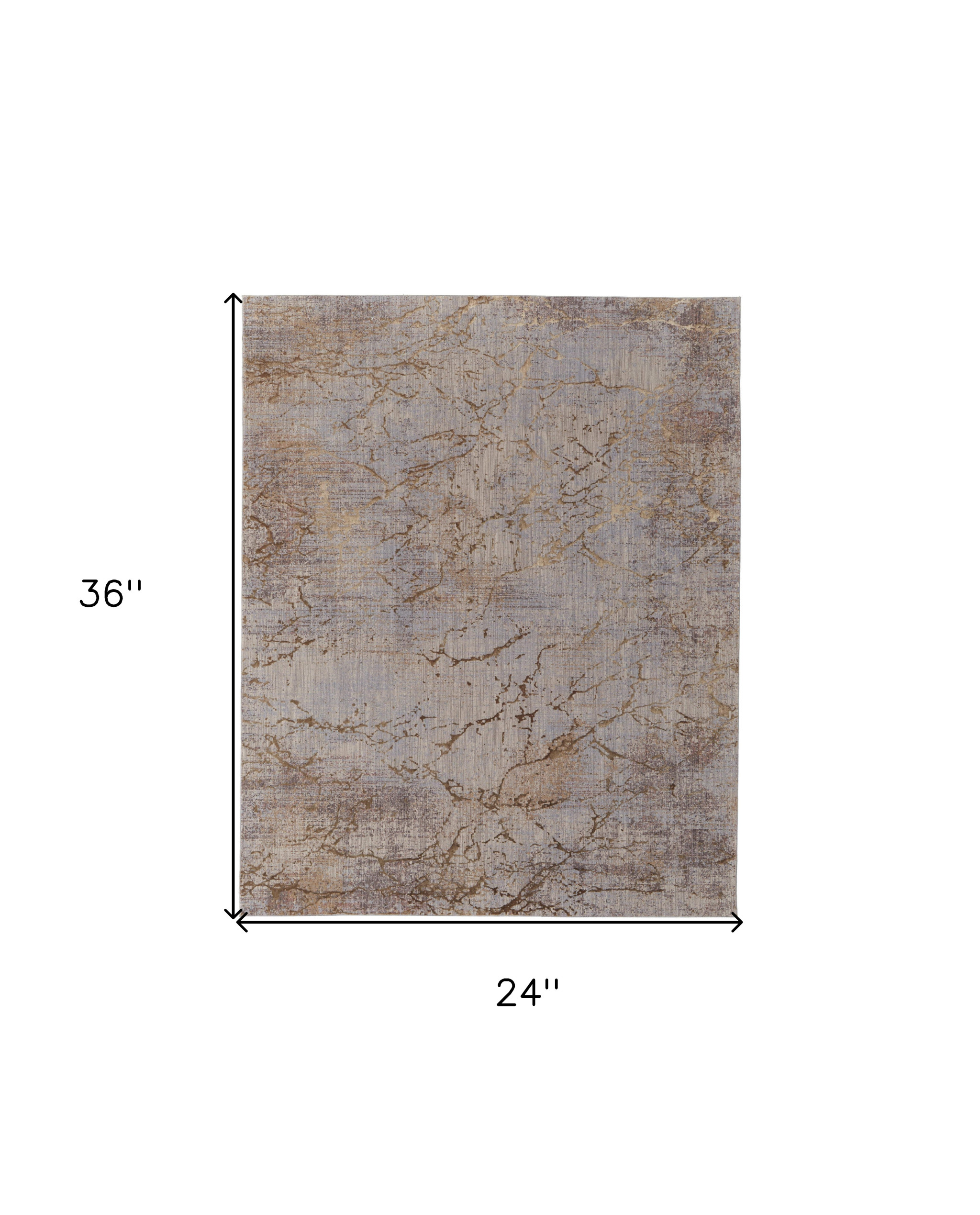 2" X 3" Tan Brown and Taupe Abstract Power Loom Area Rug
