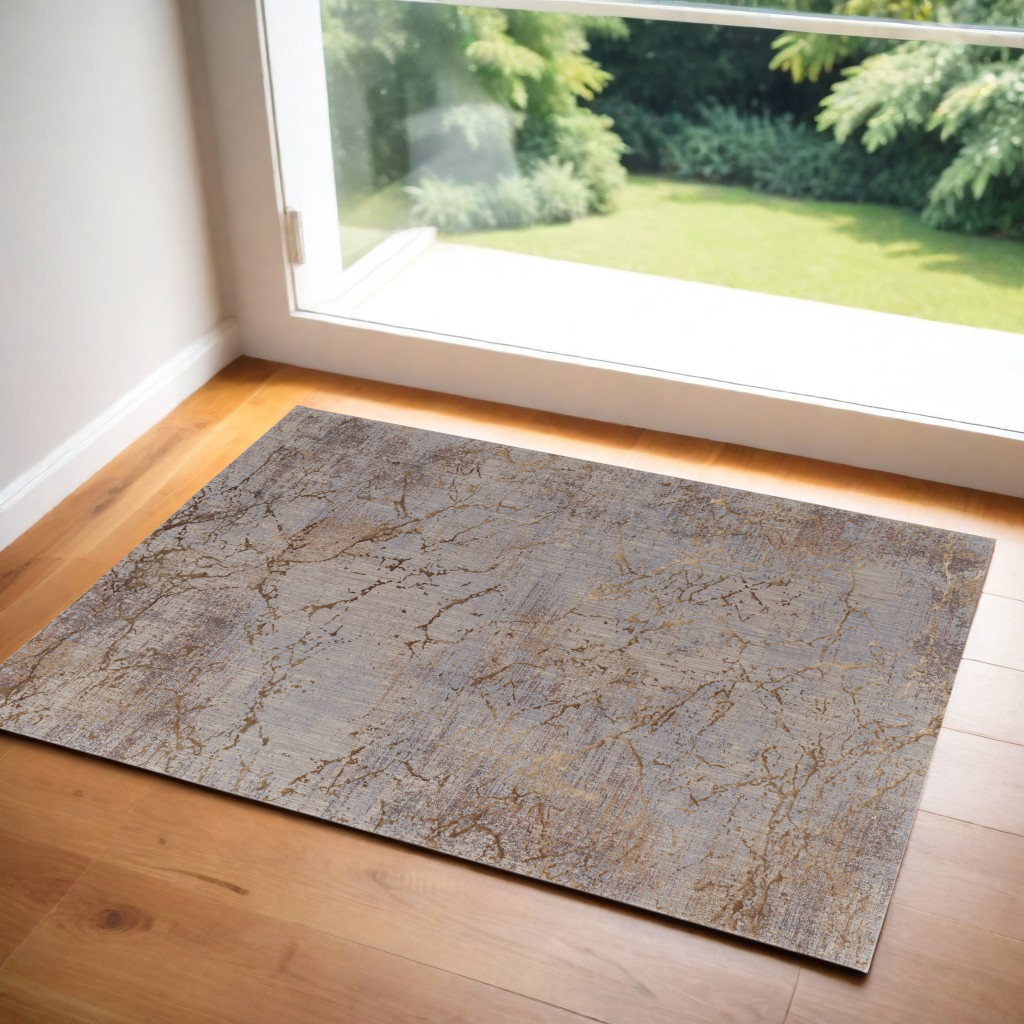 2" X 3" Tan Brown and Taupe Abstract Power Loom Area Rug