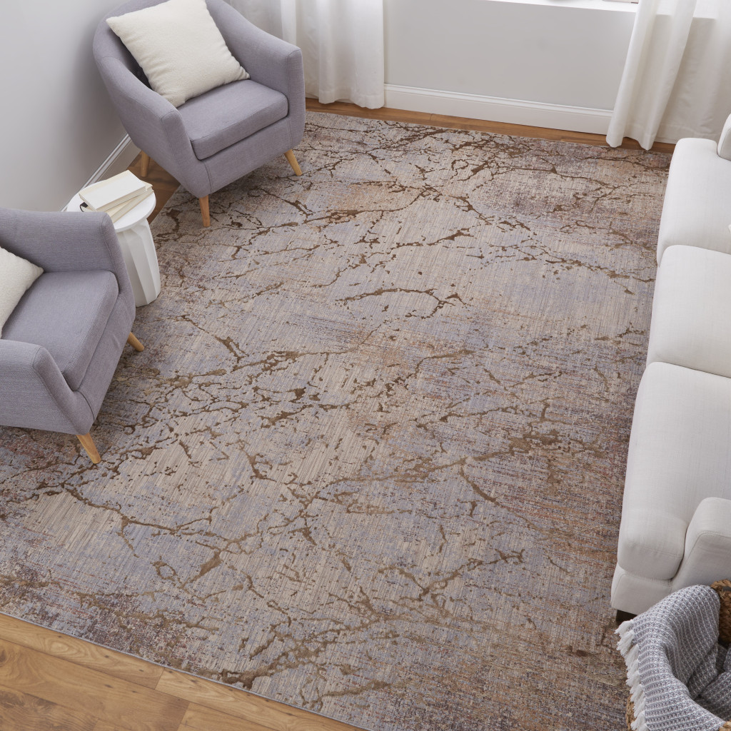 2" X 3" Tan Brown and Taupe Abstract Power Loom Area Rug