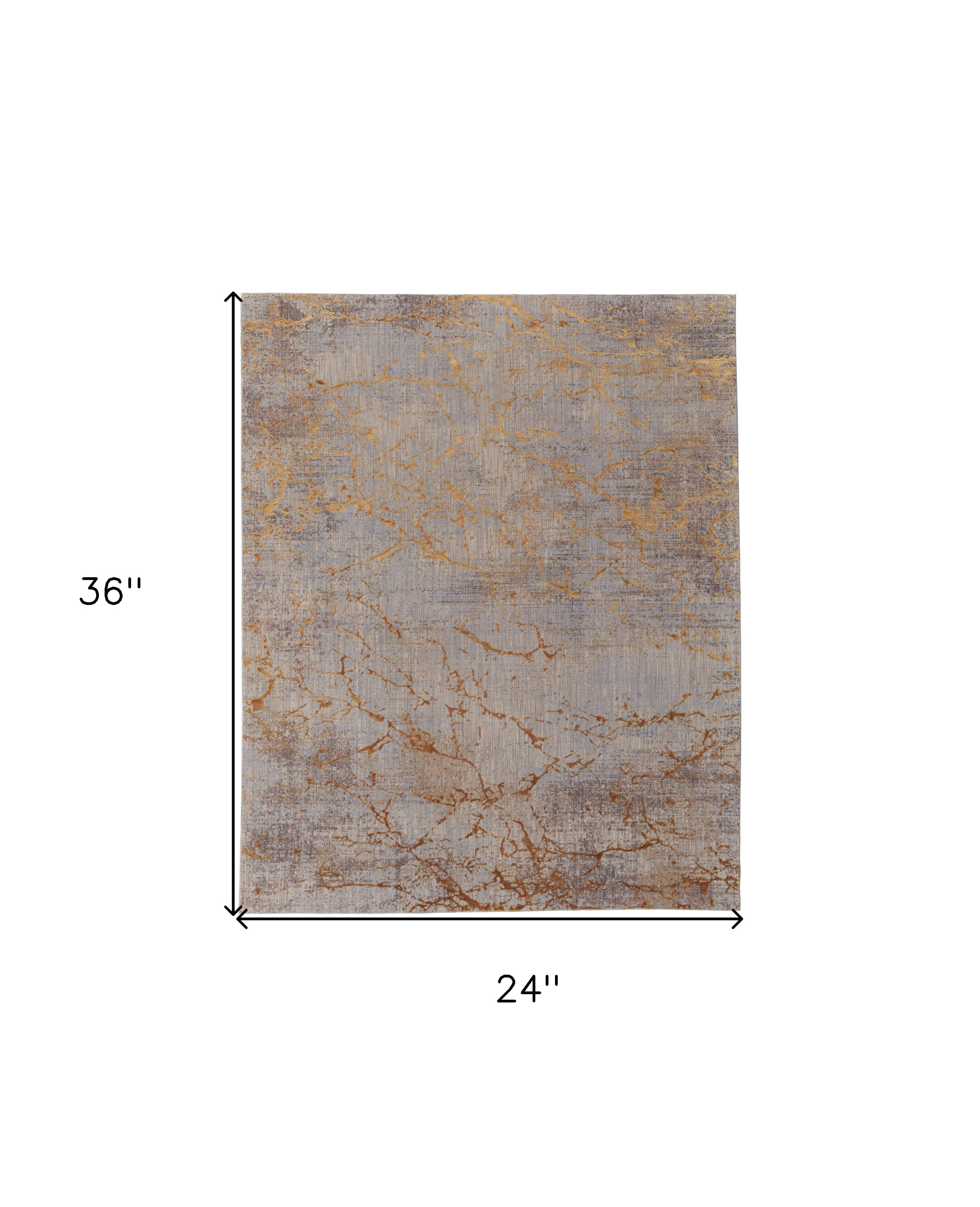 2" X 3" Gold Brown and Gray Abstract Power Loom Area Rug