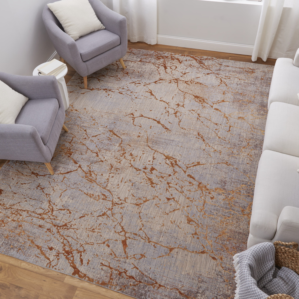 2" X 3" Gold Brown and Gray Abstract Power Loom Area Rug