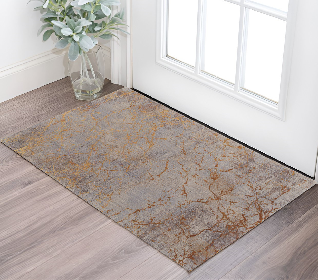 2" X 3" Gold Brown and Gray Abstract Power Loom Area Rug