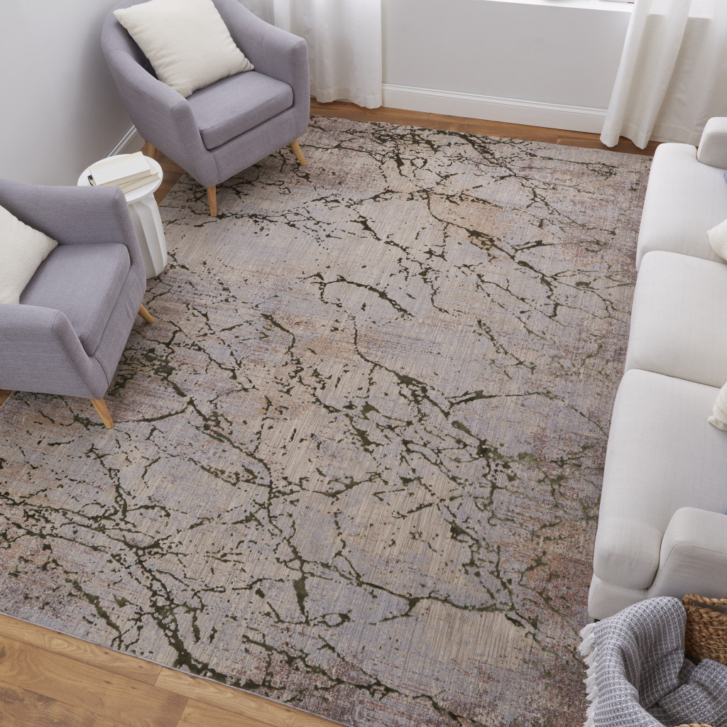 2" X 3" Taupe Green and Tan Abstract Power Loom Area Rug