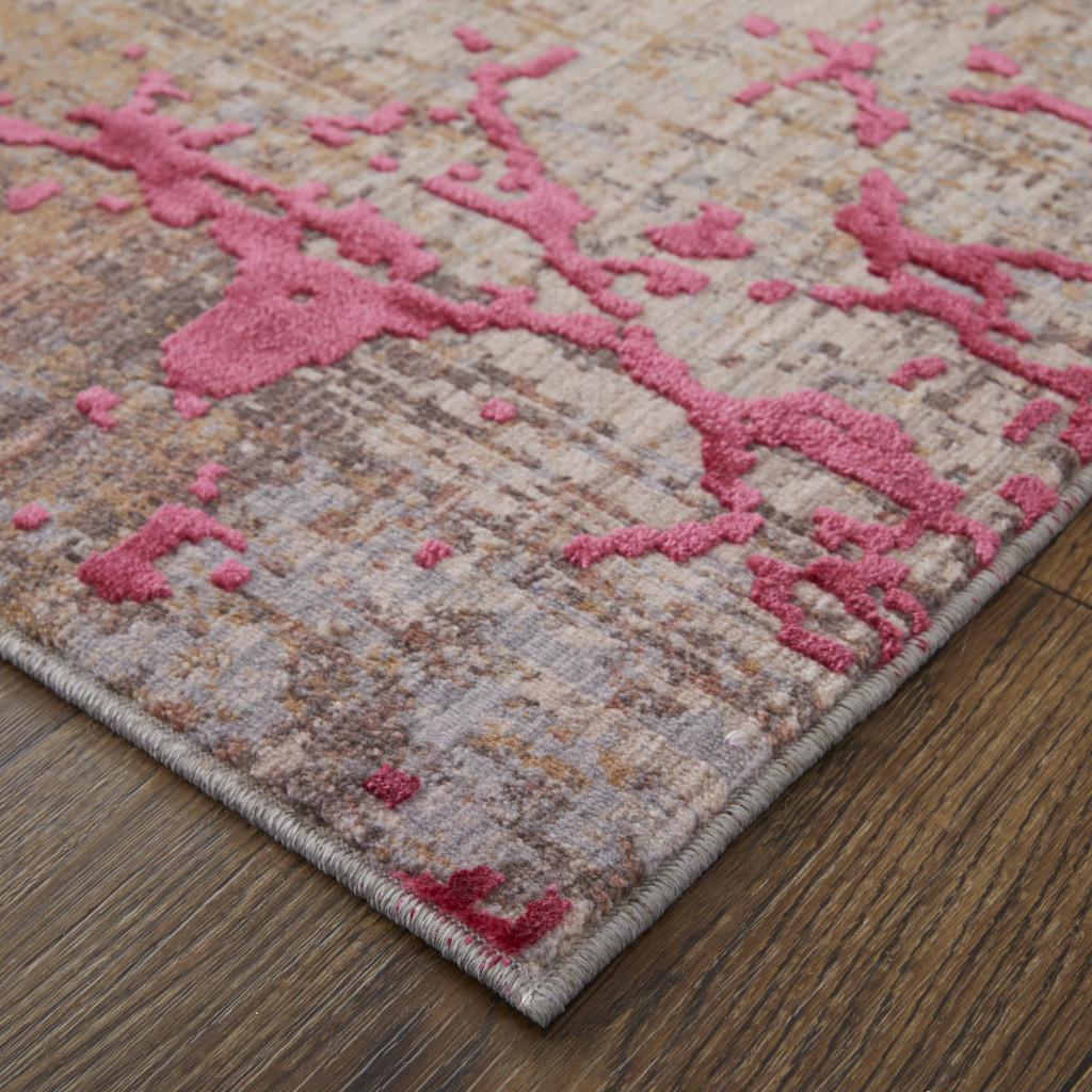 2" X 3" Pink Gray and Taupe Abstract Power Loom Area Rug