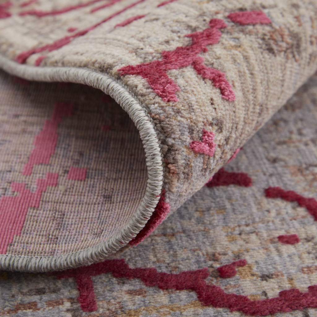2" X 3" Pink Gray and Taupe Abstract Power Loom Area Rug