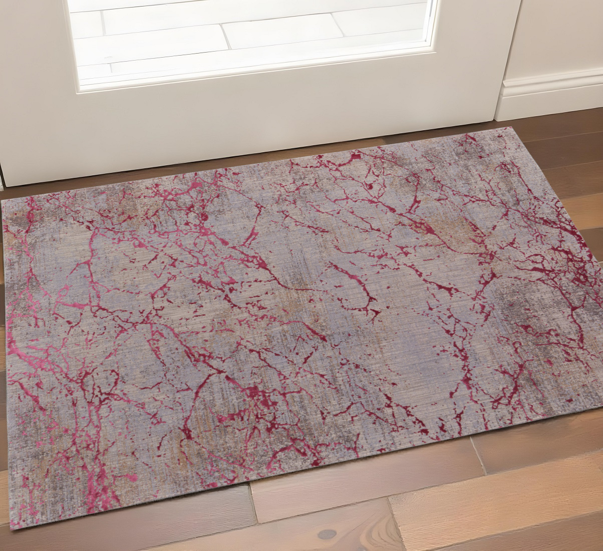 2" X 3" Pink Gray and Taupe Abstract Power Loom Area Rug