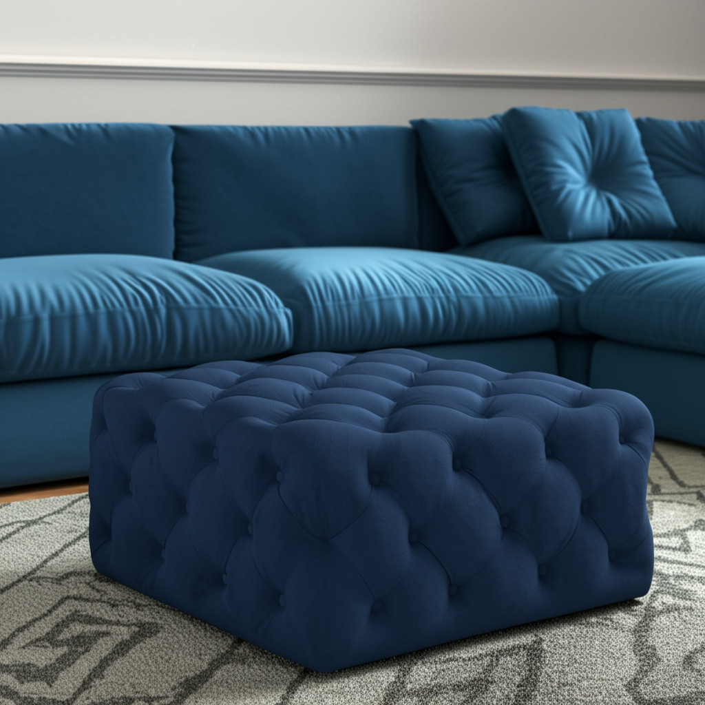 33" Navy Blue Velvet Rolling Tufted Cocktail Ottoman-568051-1
