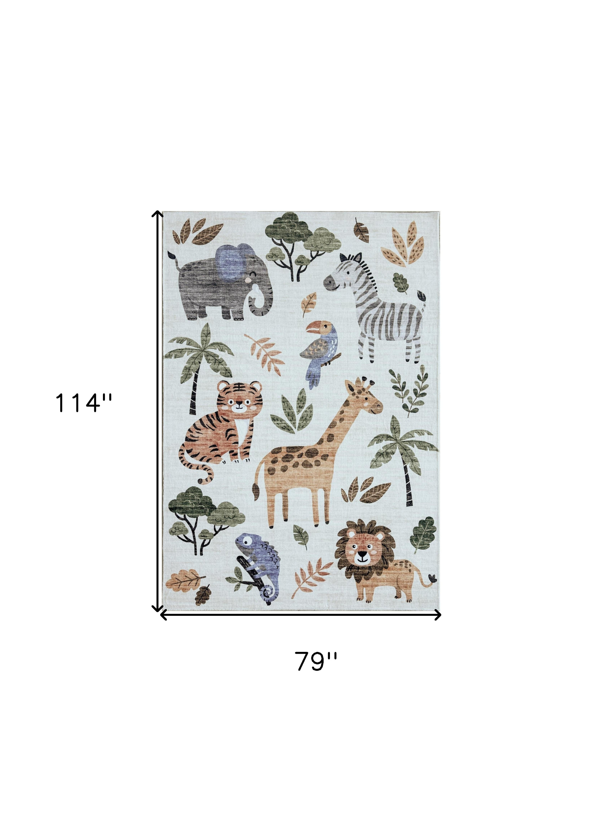 7" X 10" Gray Brown and Green Juvenile Zoo Animals Youthful Area Rug