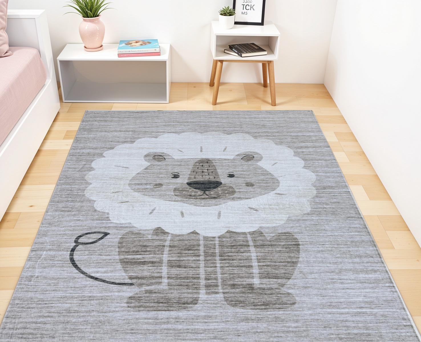 5" X 8" Beige and Gray Juvenile Animals Youthful Area Rug