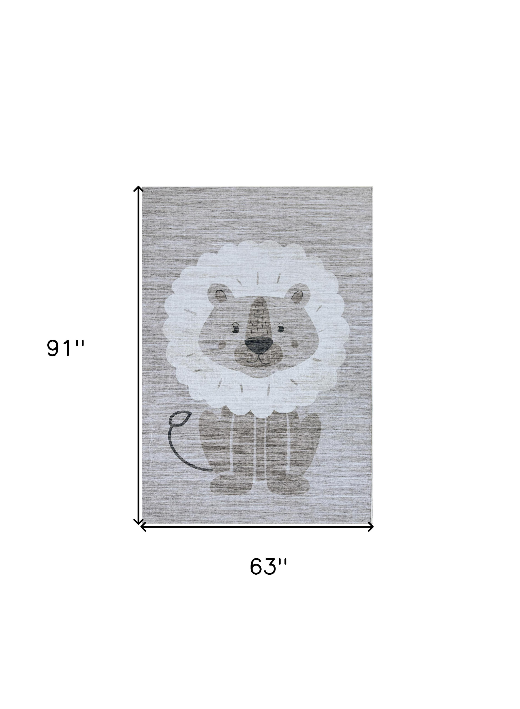 5" X 8" Beige and Gray Juvenile Animals Youthful Area Rug