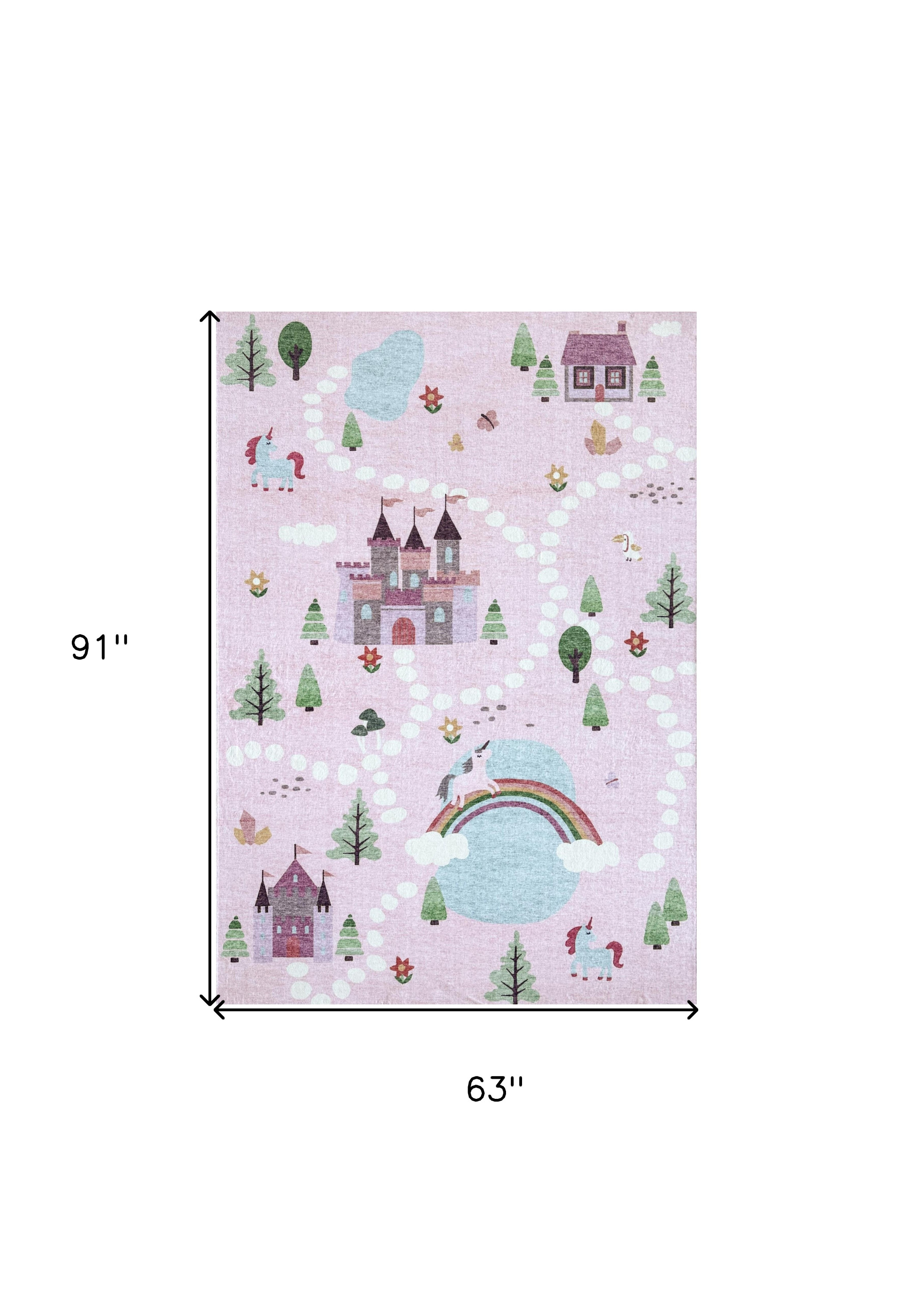 5" X 8" Pink White and Blue Juvenile Castle and Rainbow Youthful Area Rug
