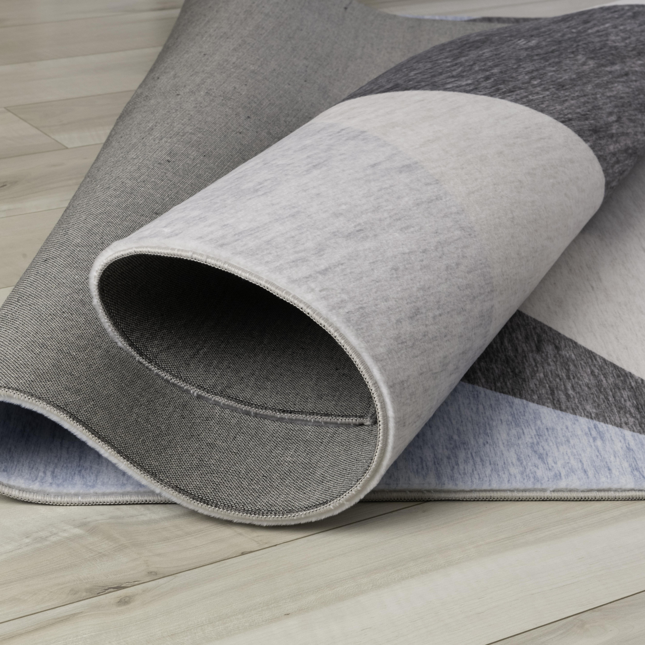 5" X 8" Blue and Gray Geometric Area Rug