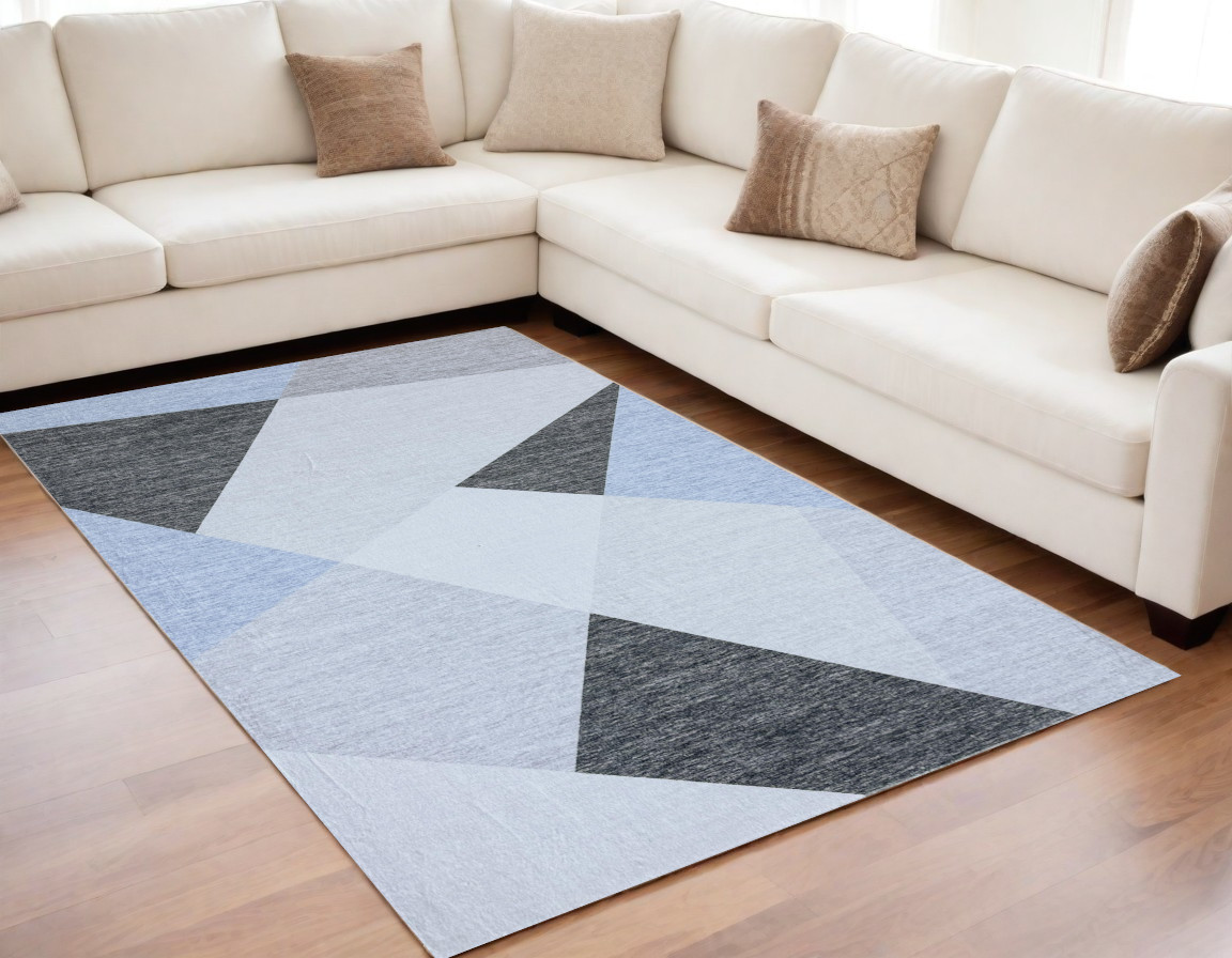 5" X 8" Blue and Gray Geometric Area Rug