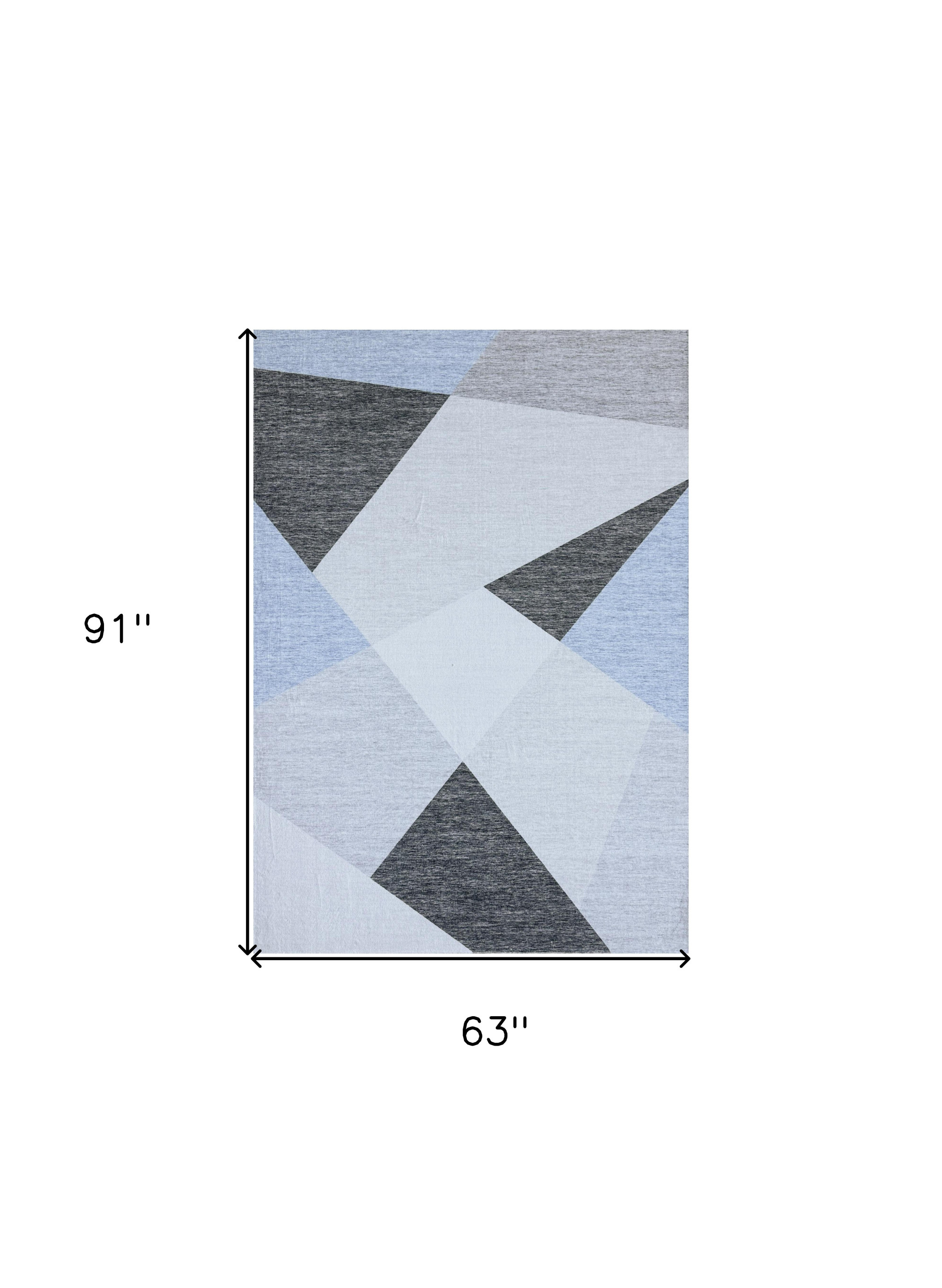 5" X 8" Blue and Gray Geometric Area Rug