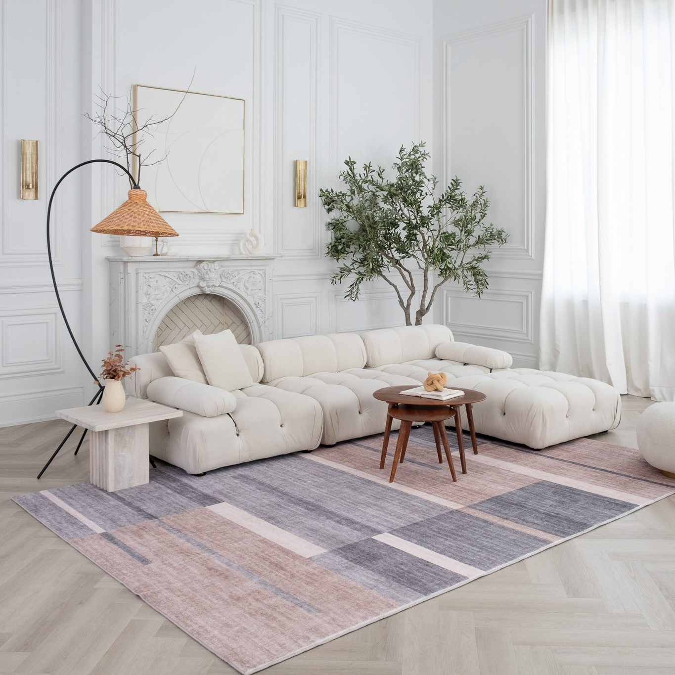 5" X 8" Gray and Brown Abstract Area Rug
