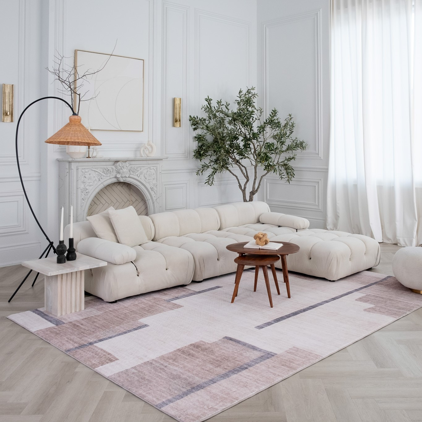 5" X 8" Beige and Brown Abstract Area Rug