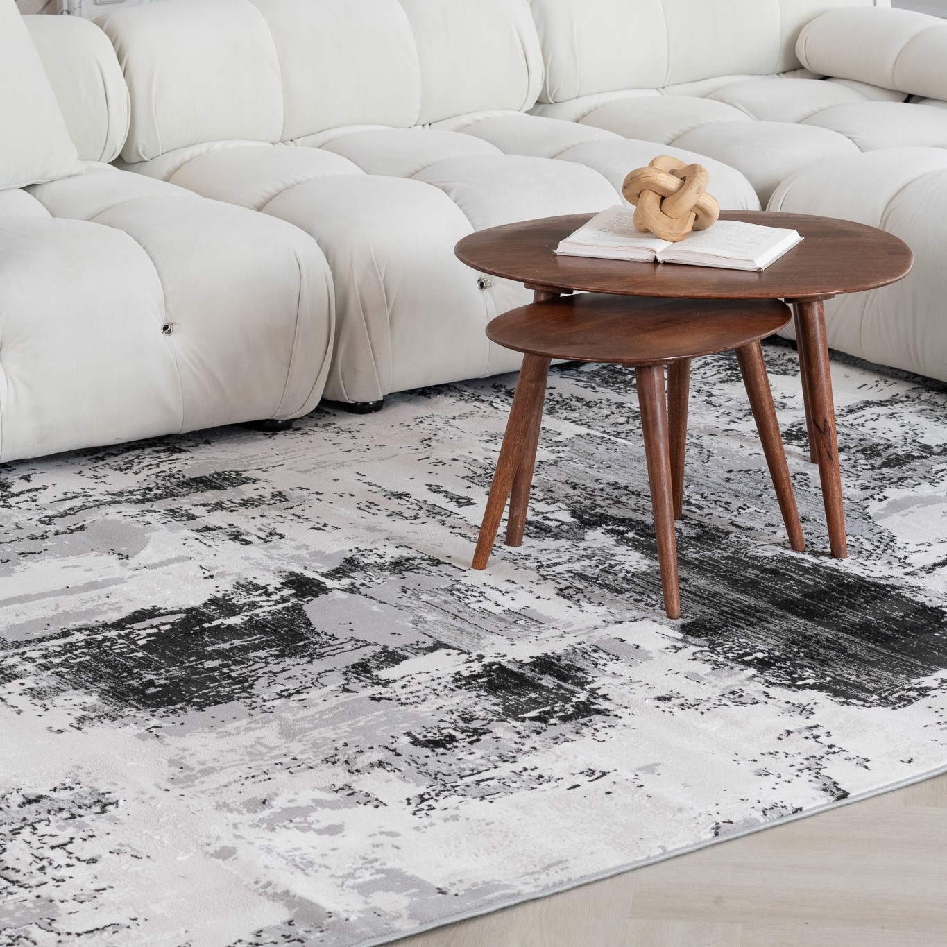 5" X 8" Black Gray and Beige Abstract Area Rug