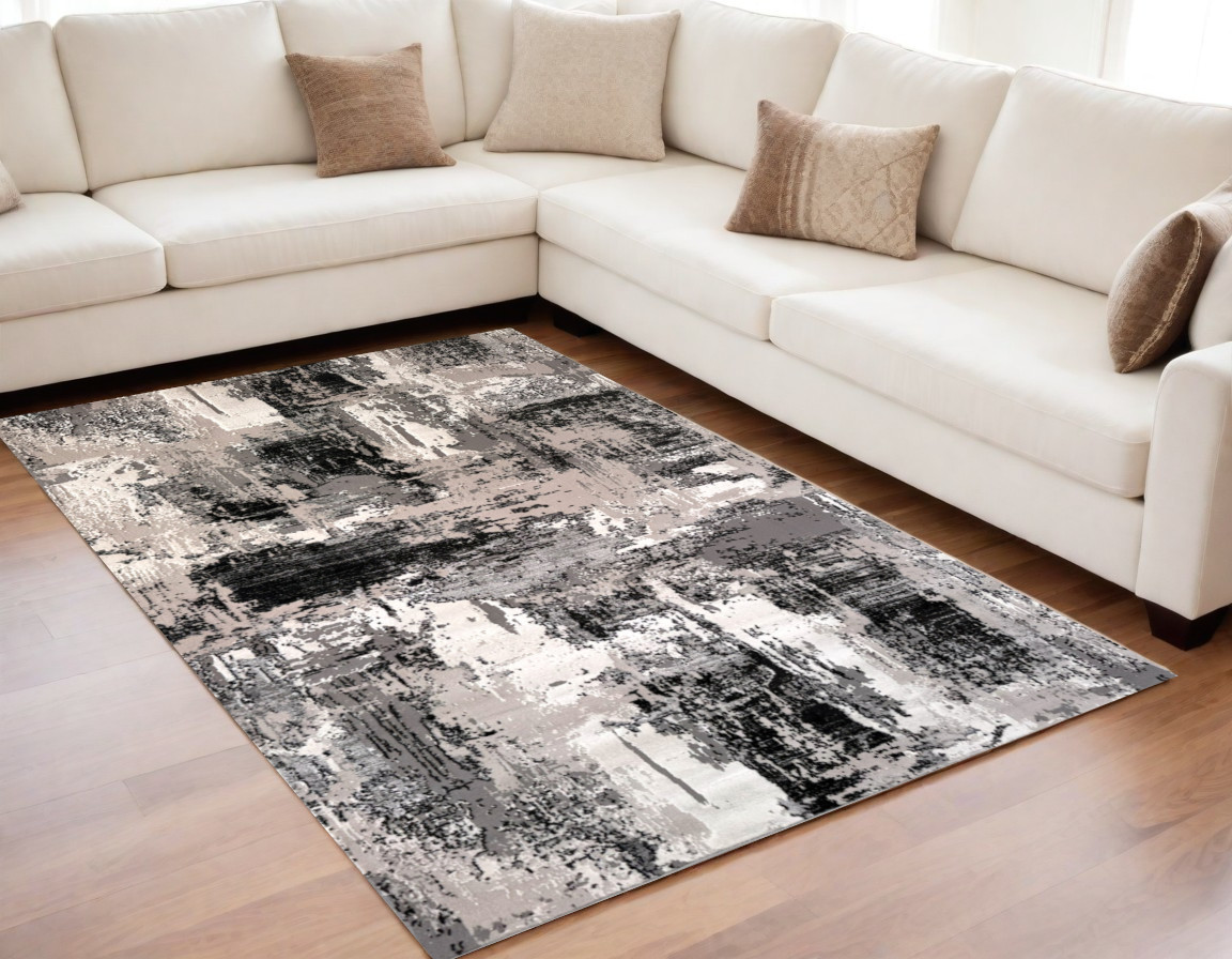 5" X 8" Black Gray and Beige Abstract Area Rug