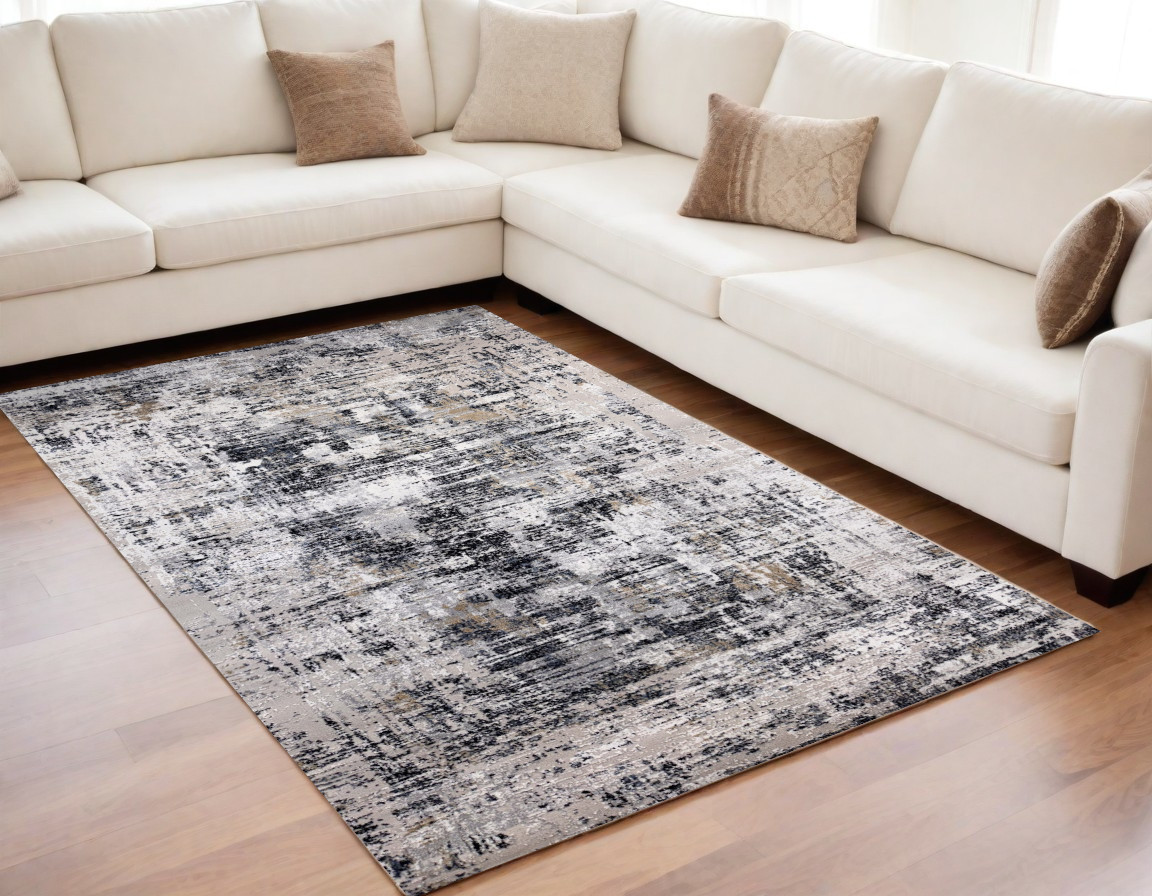 5" X 8" Beige Gray and White Abstract Area Rug