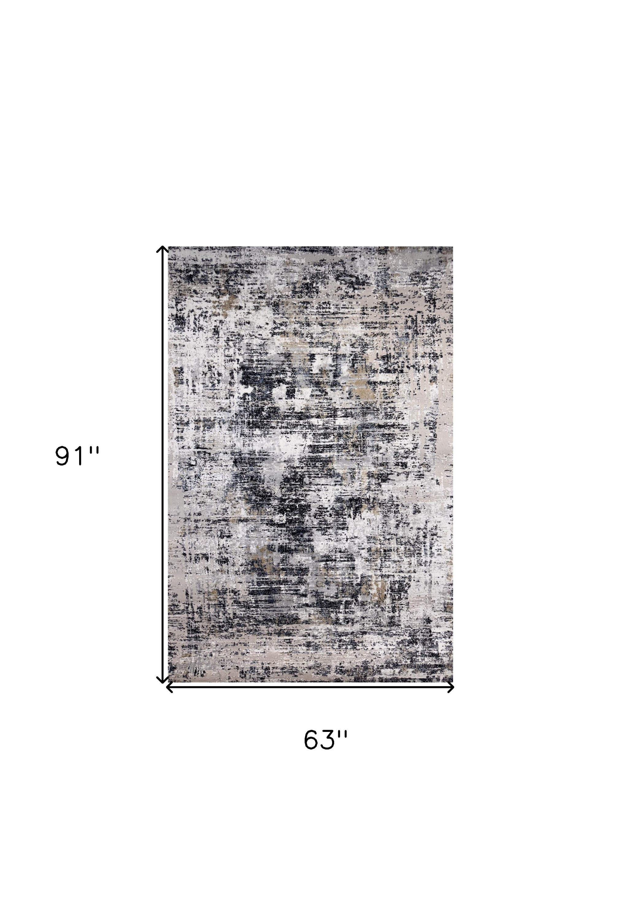 5" X 8" Beige Gray and White Abstract Area Rug