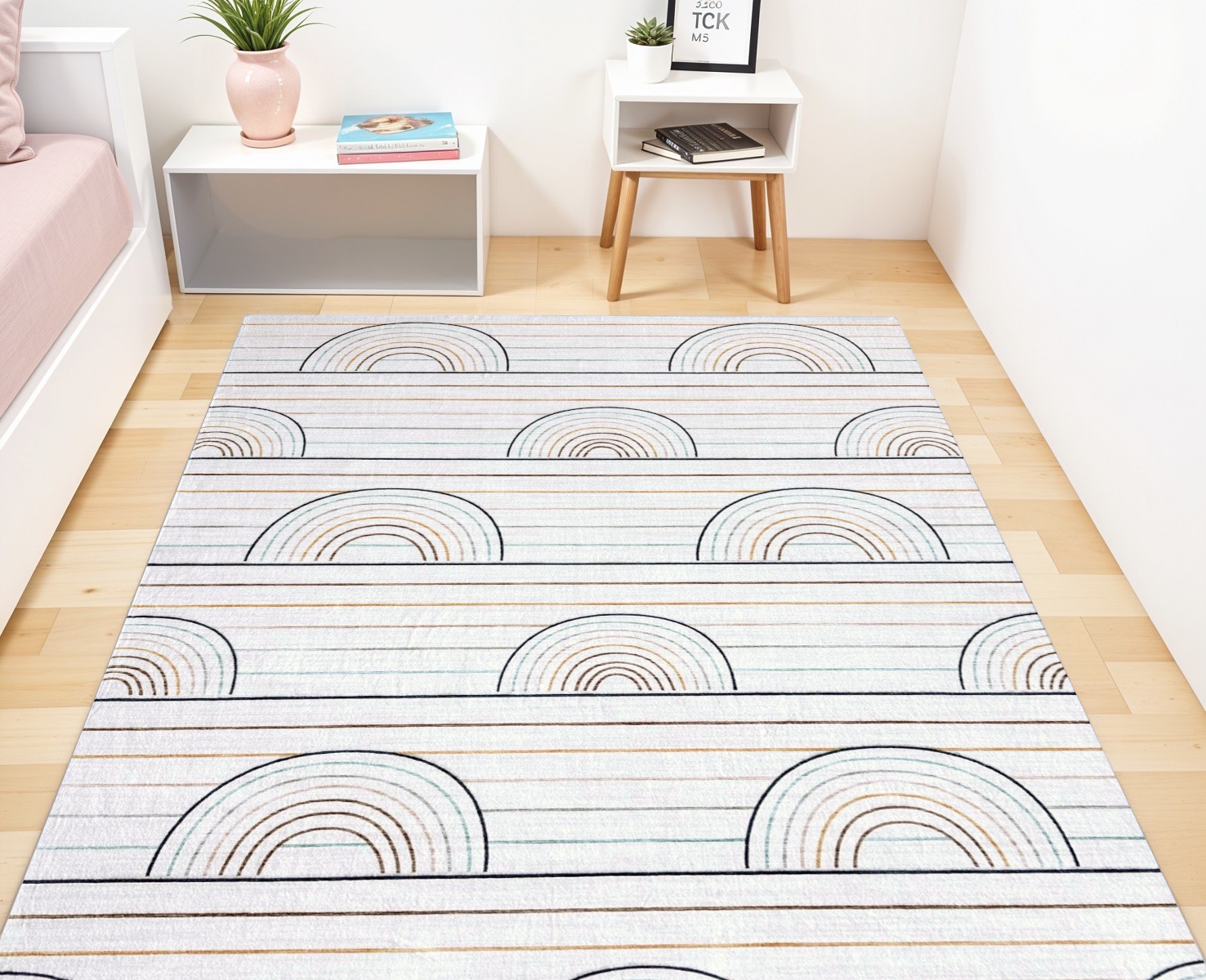 5" X 8" Ivory Blue and Yellow Juvenile Rainbows Youthful Area Rug