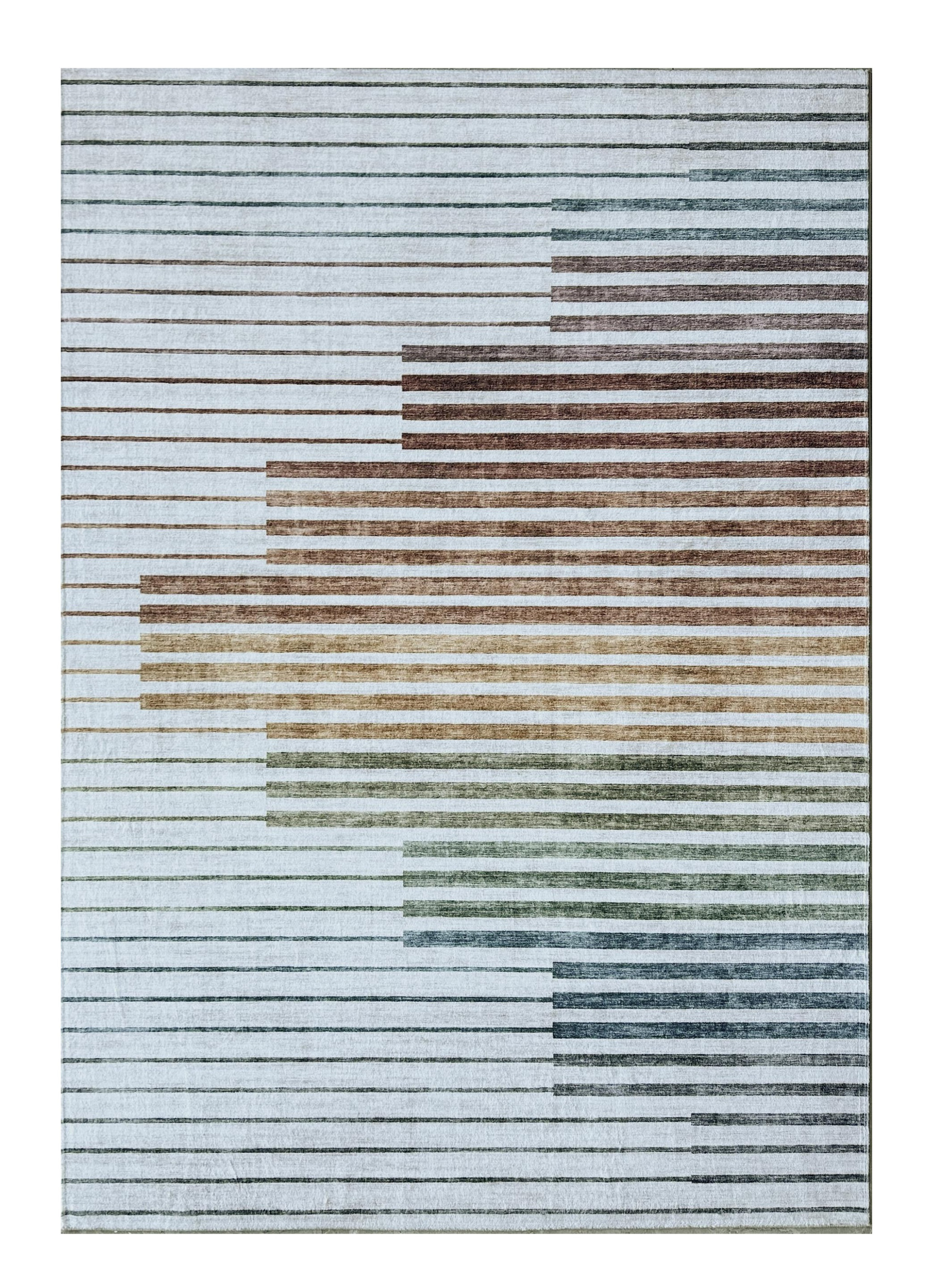 7" X 10" Beige Blue and Brown Striped Area Rug