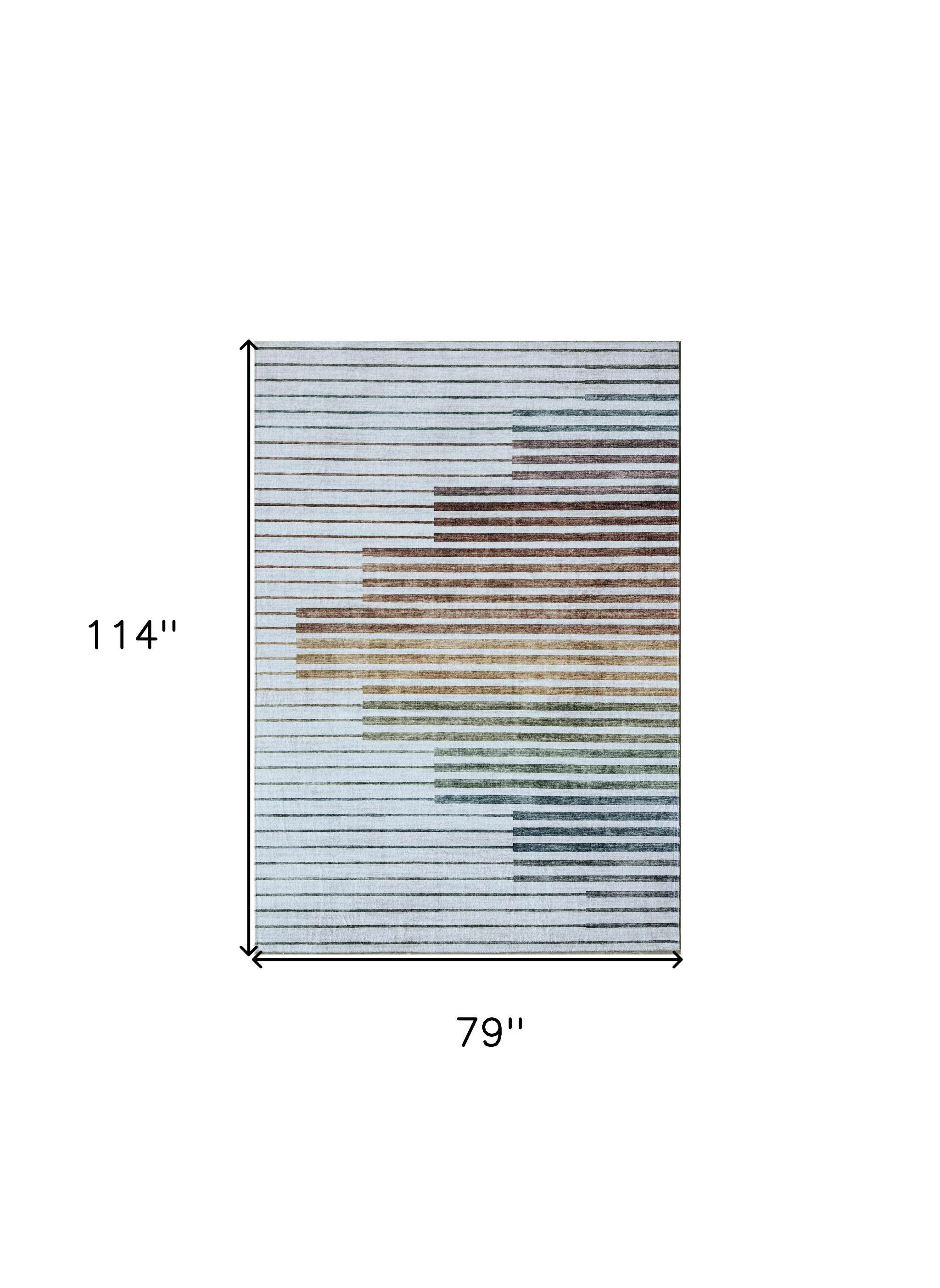 7" X 10" Beige Blue and Brown Striped Area Rug