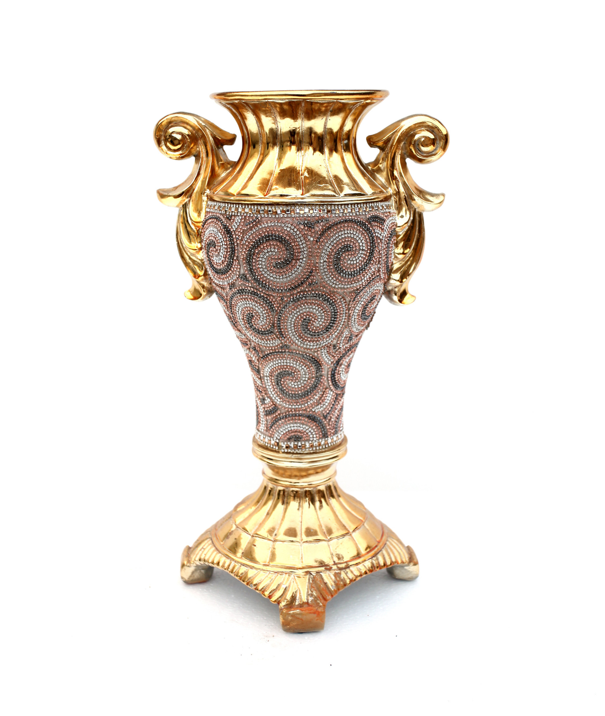 15 Inch Gold Geometric Amphora Ceramic Vase with Faux Crystal Embellishments
