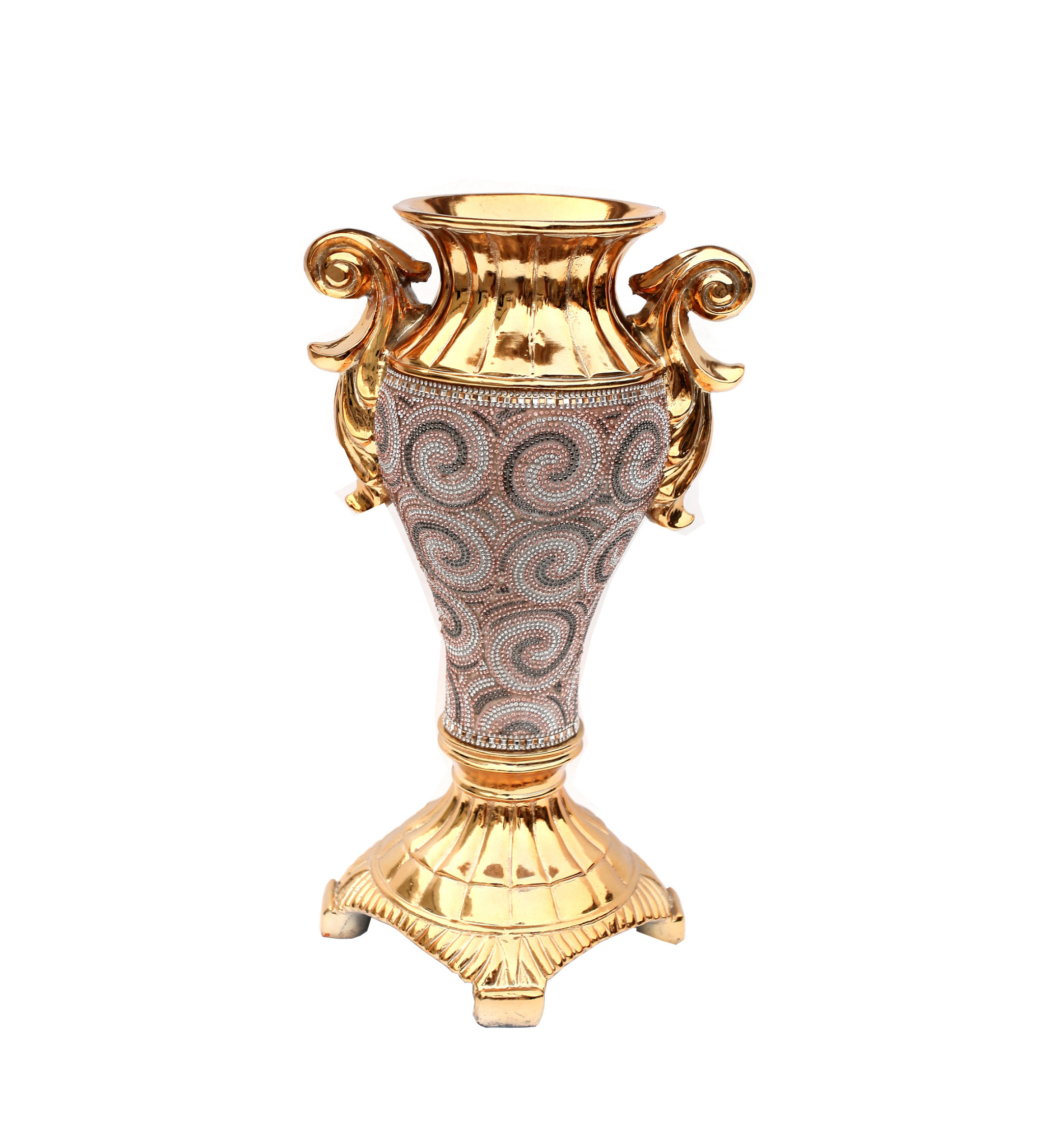 15 Inch Gold Geometric Amphora Ceramic Vase with Faux Crystal Embellishments