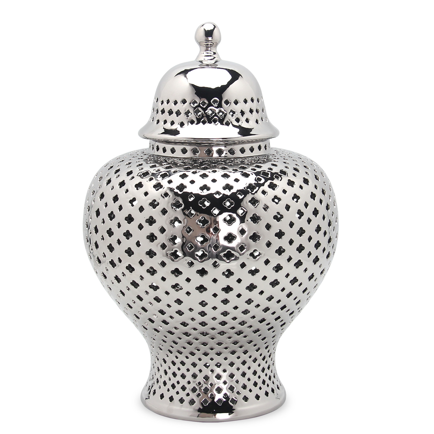 11-inch Silver Pierced Round Ceramic Jar