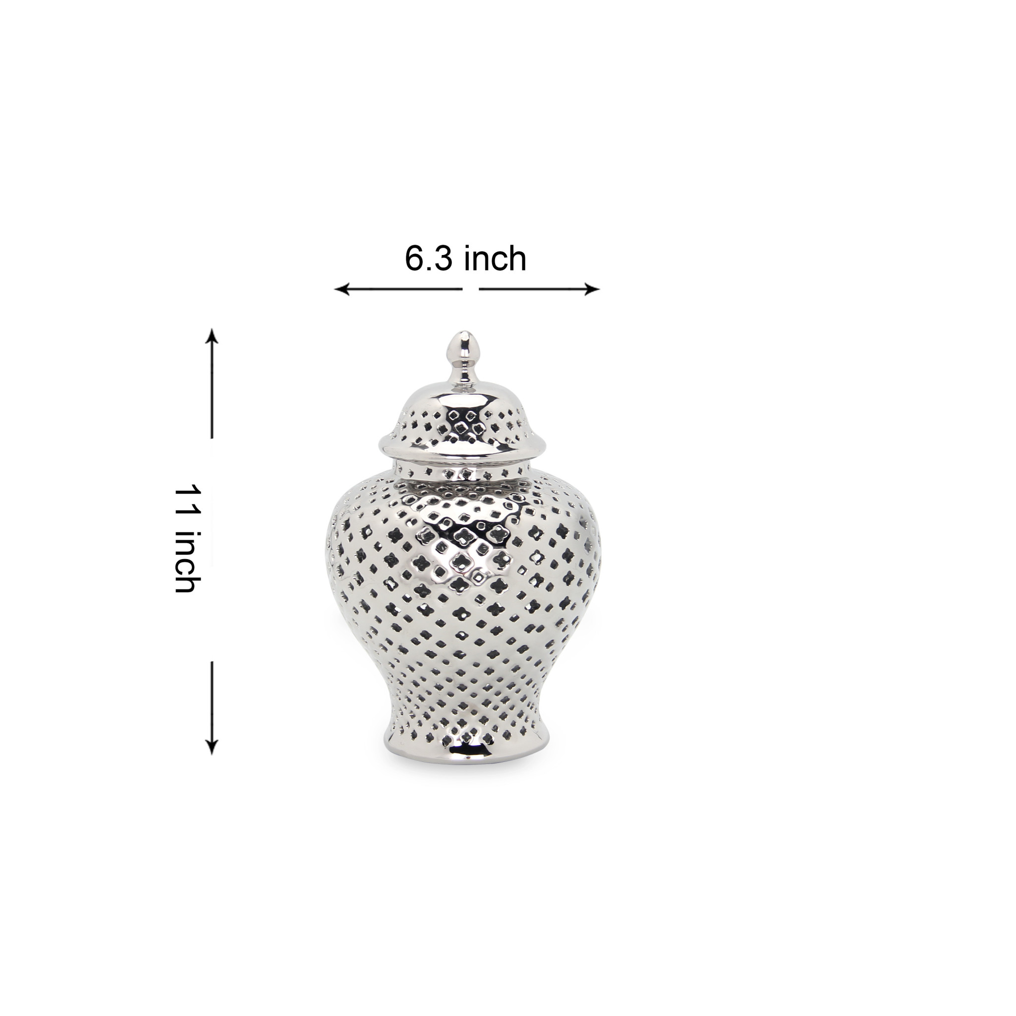 11-inch Silver Pierced Round Ceramic Jar