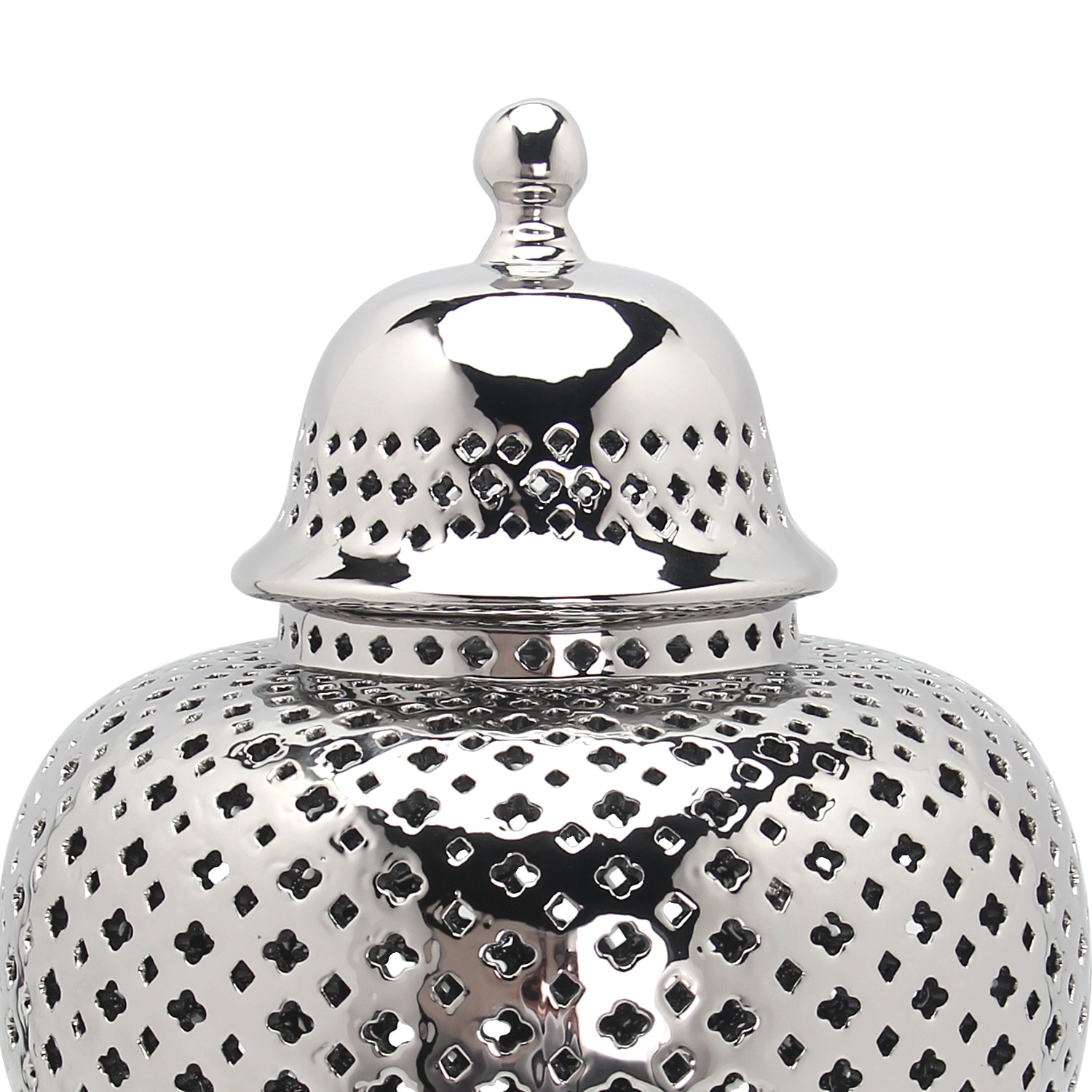 11-inch Silver Pierced Round Ceramic Jar