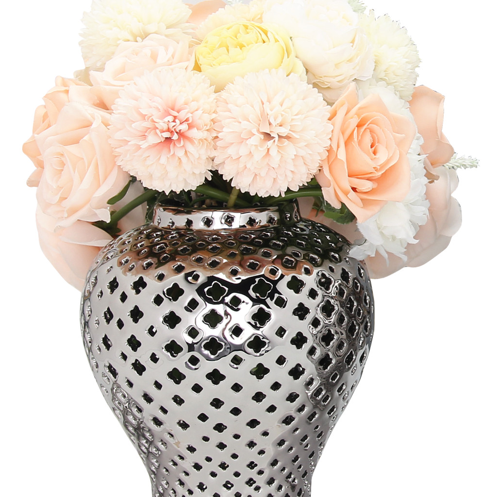 11-inch Silver Pierced Round Ceramic Jar