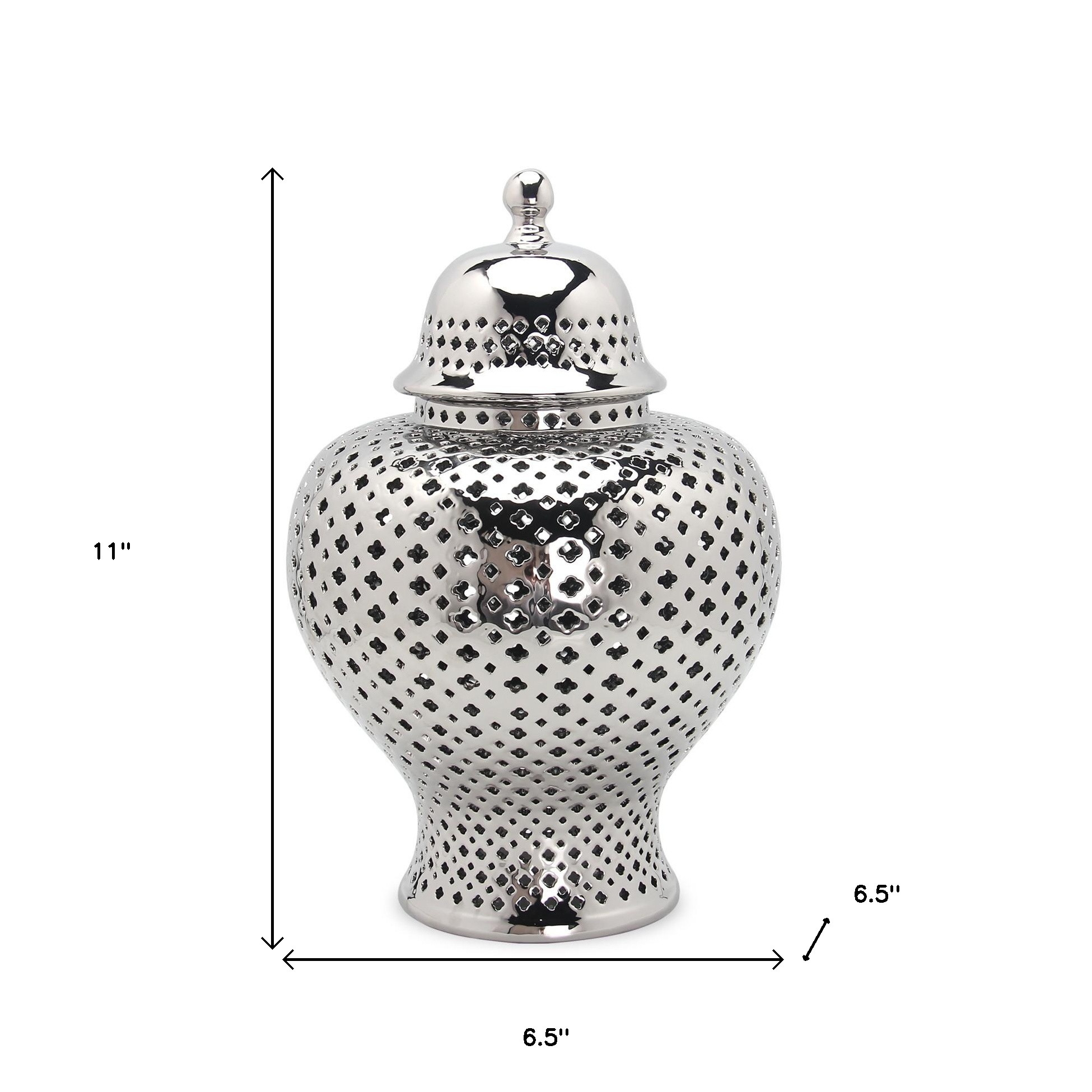 11-inch Silver Pierced Round Ceramic Jar