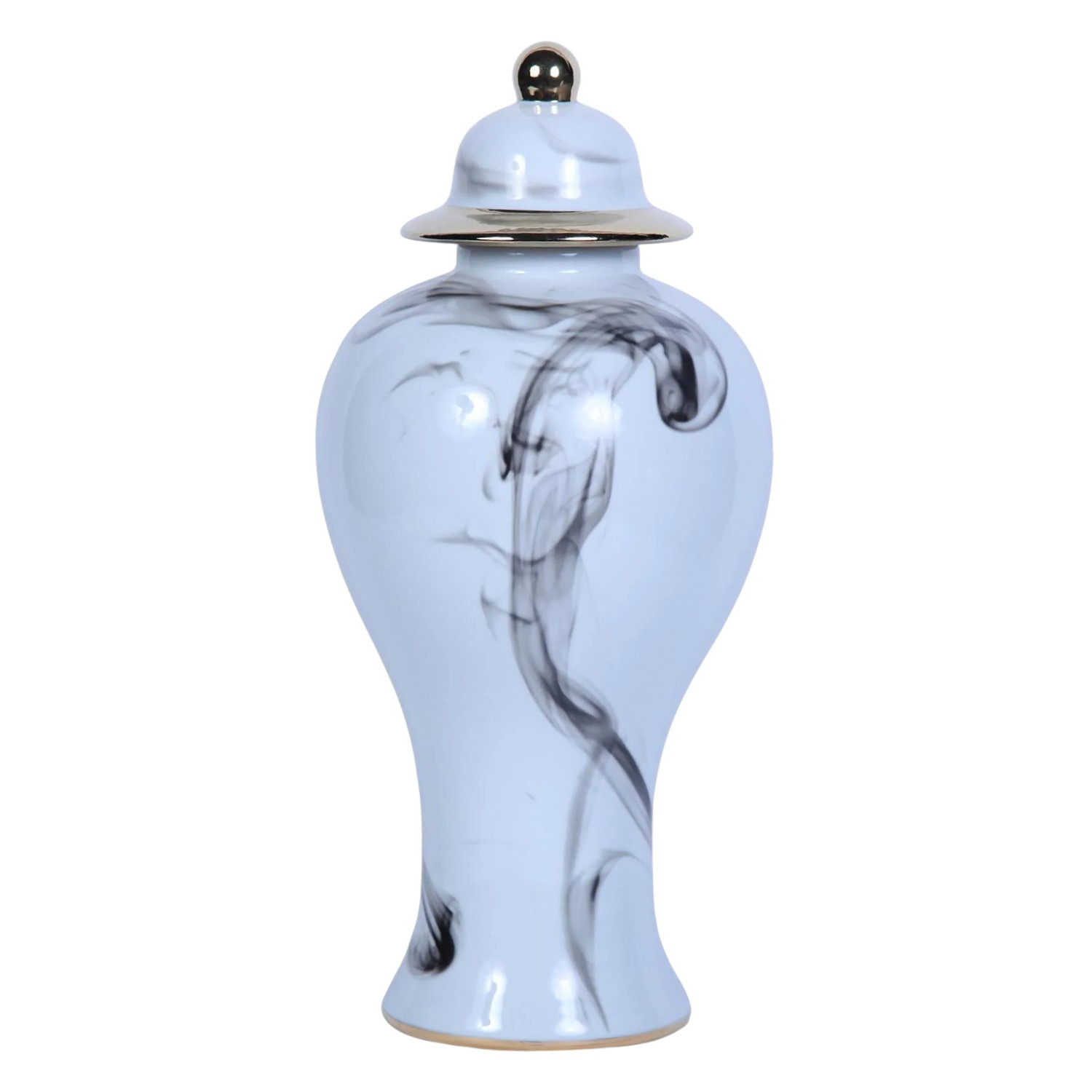 19-inch White and Gray Abstract Ceramic Amphora Ginger Jar