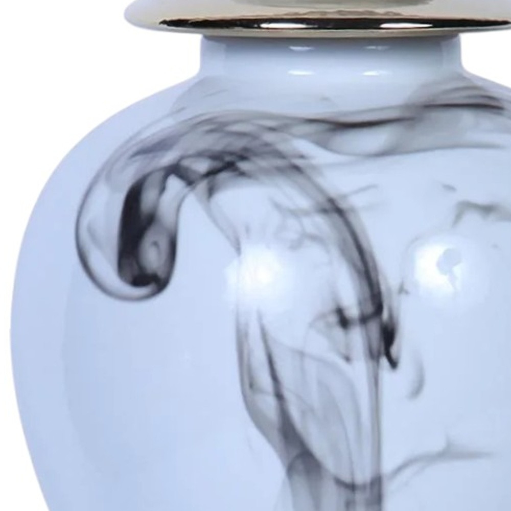 19-inch White and Gray Abstract Ceramic Amphora Ginger Jar