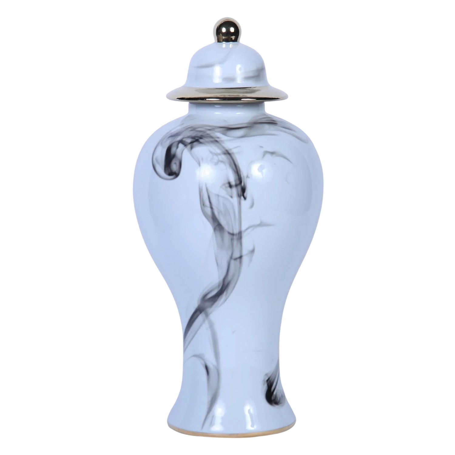 19-inch White and Gray Abstract Ceramic Amphora Ginger Jar