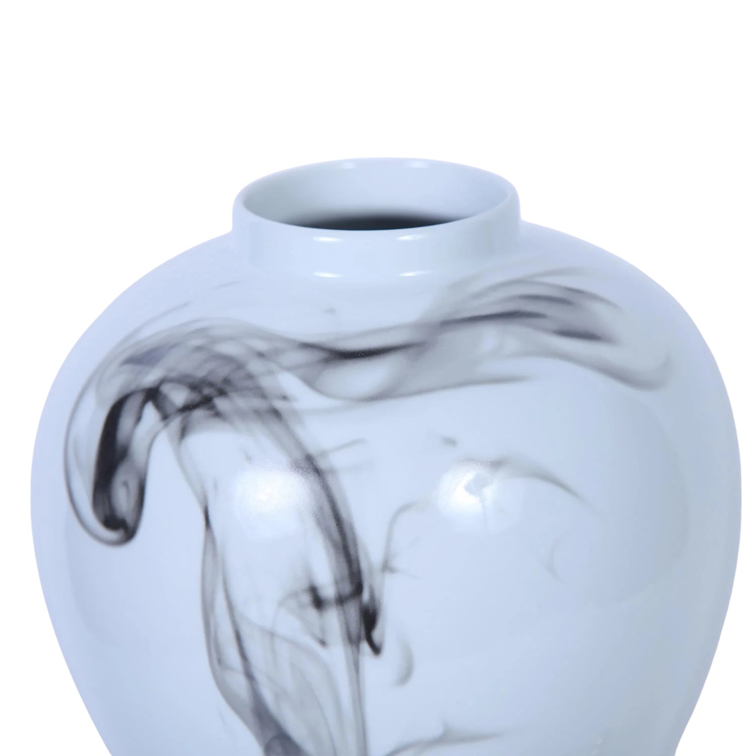 19-inch White and Gray Abstract Ceramic Amphora Ginger Jar