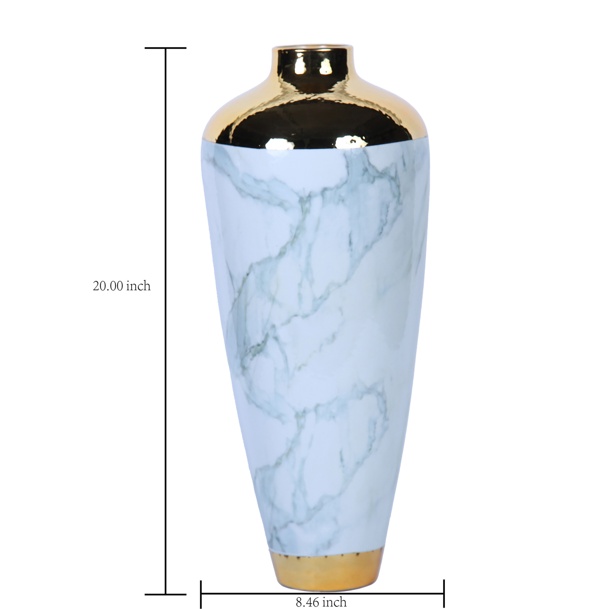 20-inch White, Green, and Gold Abstract Trumpet Ceramic Vase