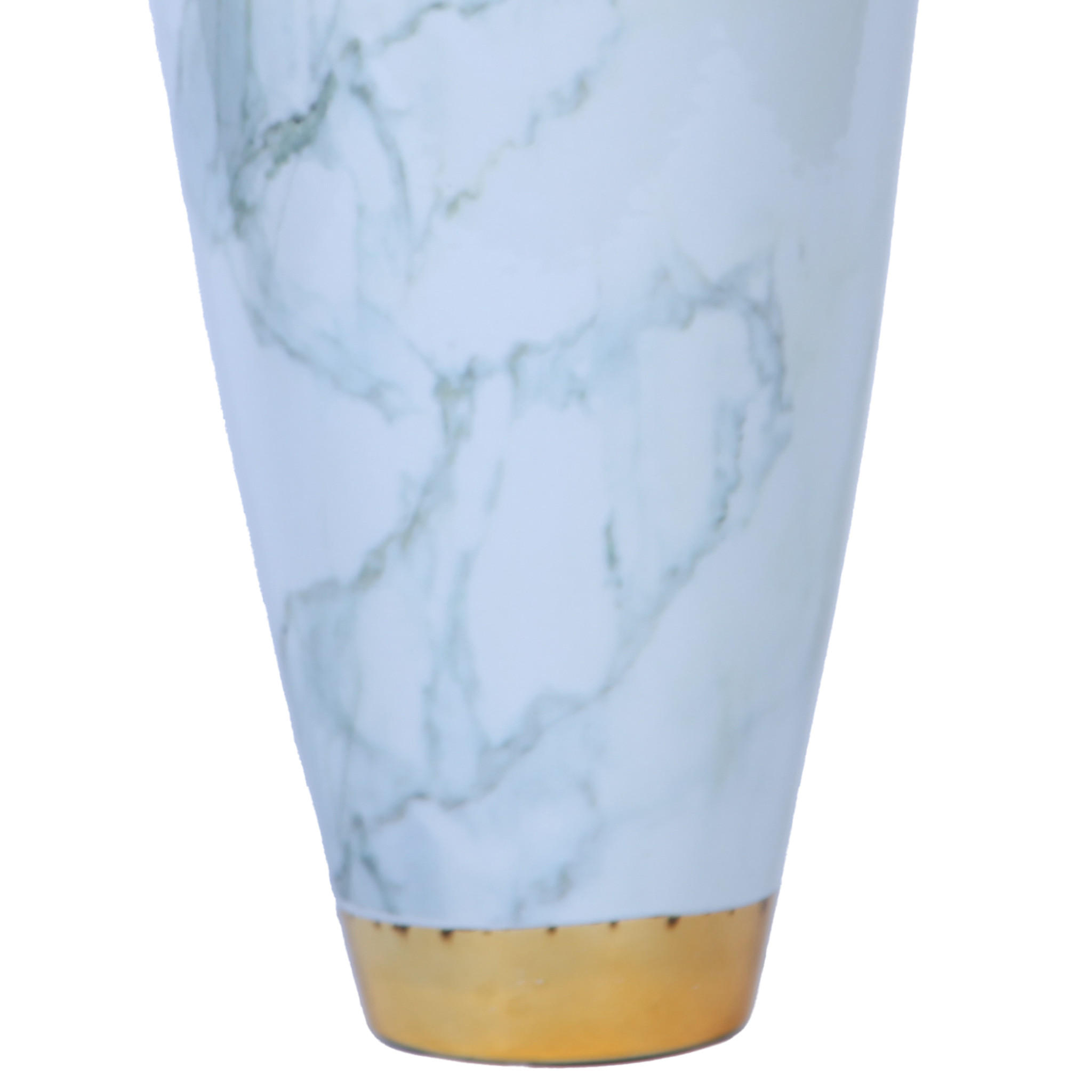 20-inch White, Green, and Gold Abstract Trumpet Ceramic Vase