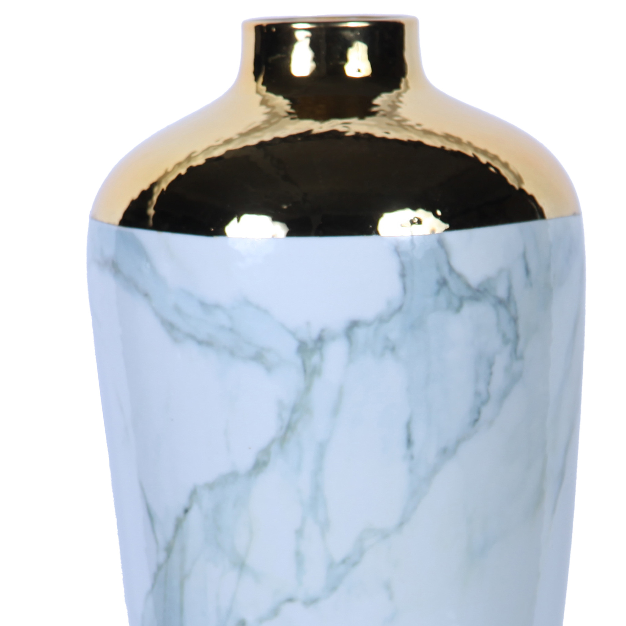 20-inch White, Green, and Gold Abstract Trumpet Ceramic Vase