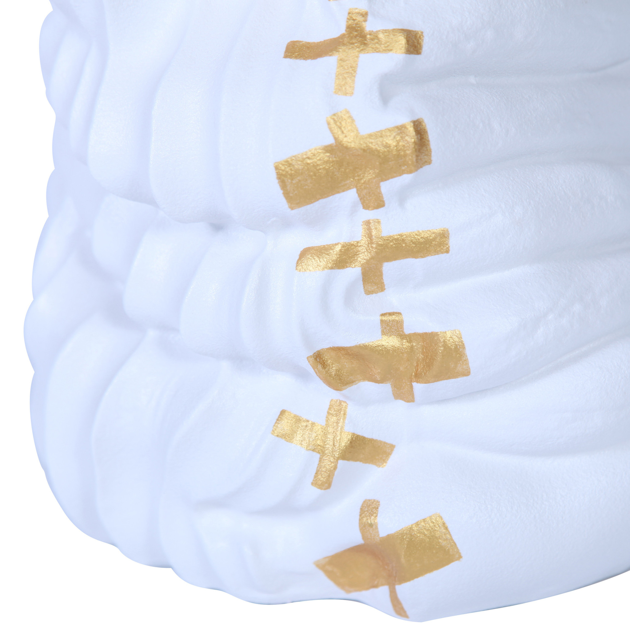 20-inch White and Gold Abstract Ceramic Vase with Sculptural Detailing