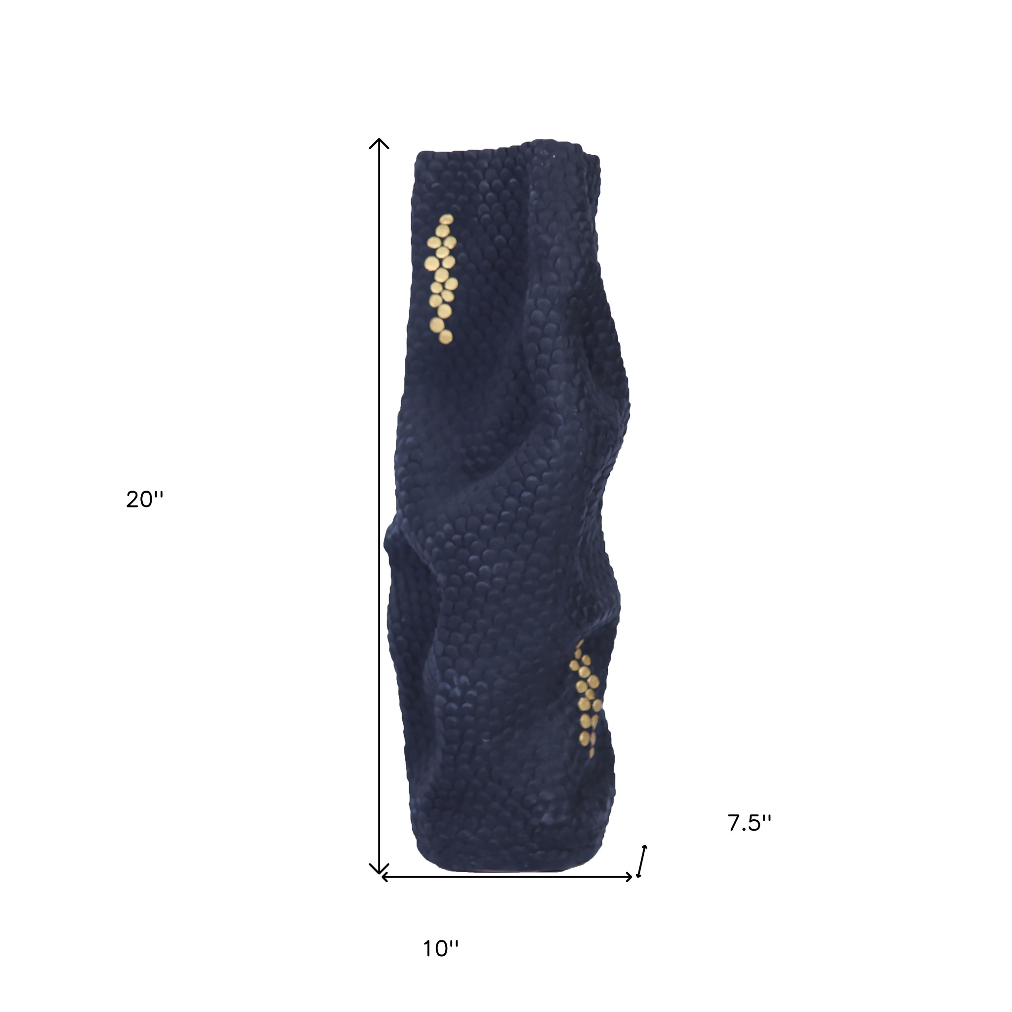20-inch Navy Blue and Gold Abstract Ceramic Vase