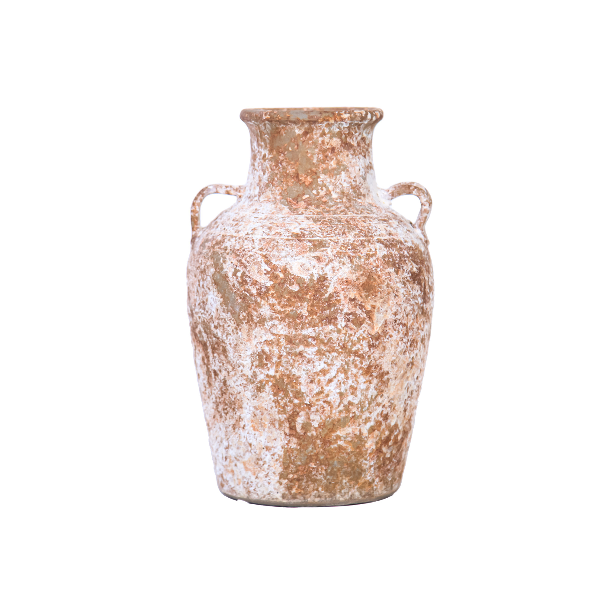 12-inch Terracotta and White Abstract Amphora Ceramic Vase